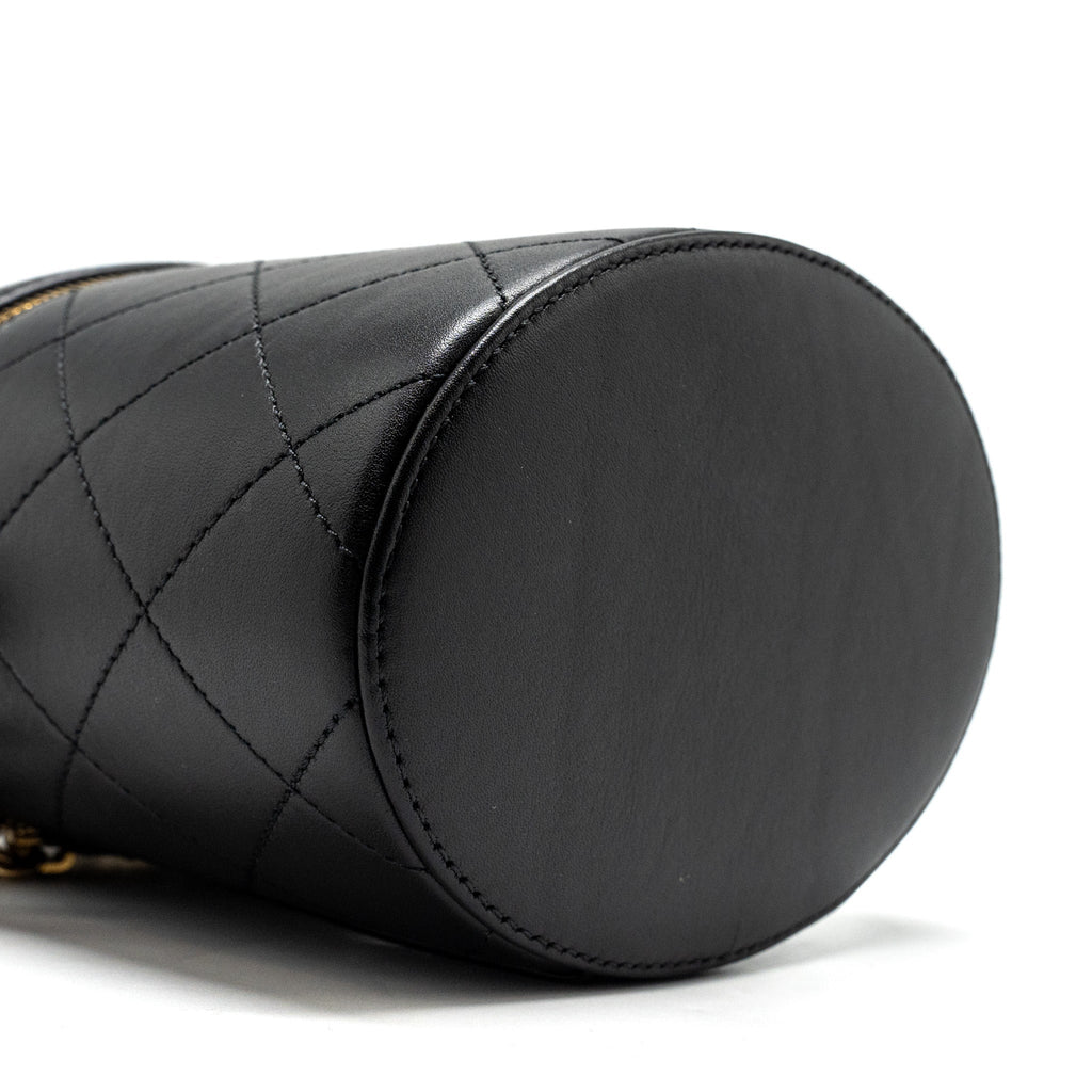 Chanel Pearl Letter Logo Detailed Vanity Case Calfskin Black