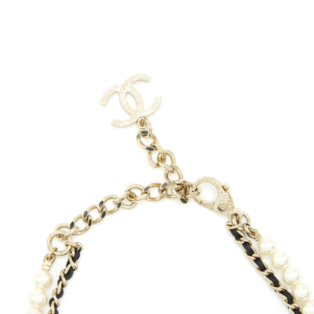 Chanel 21S Leather Chain/Pearl/Crystal Choker L
