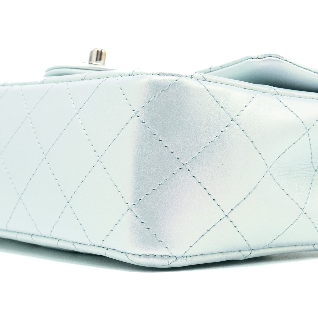 Chanel 21K mini rectangular flap bag calfskin iridescent light blue  (microchip)