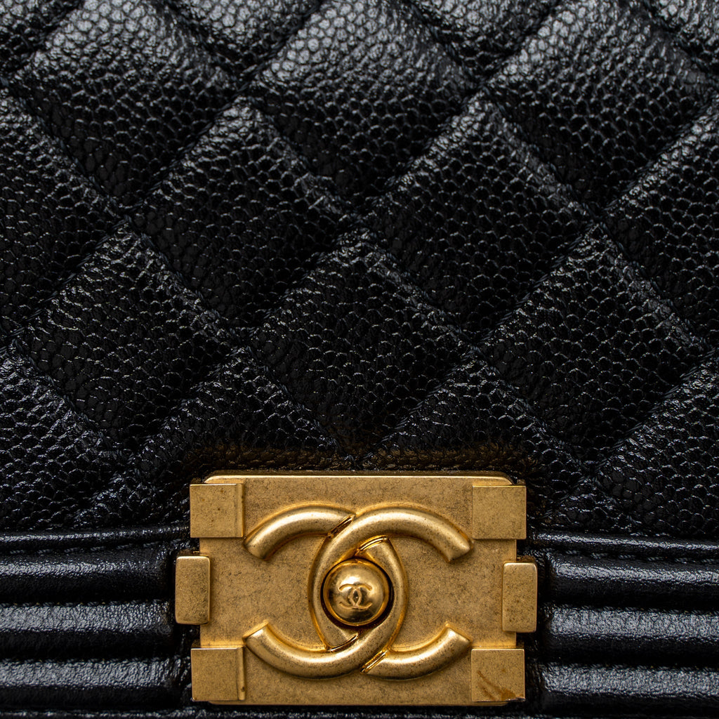 Chanel Super Mini Boy Bag Caviar Black Brushed  (Microchip)