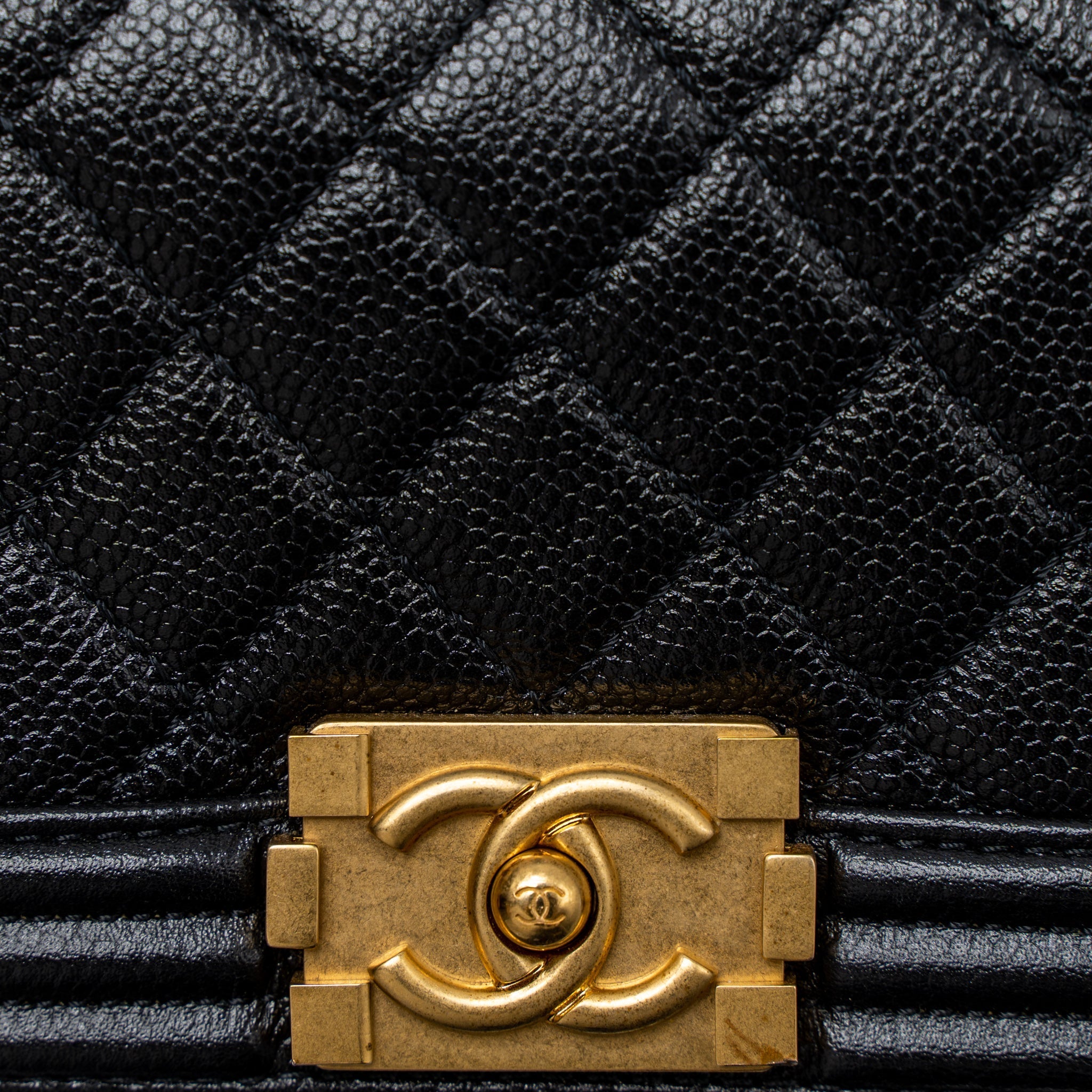 Chanel Super Mini Boy Bag Caviar Black Brushed  (Microchip)