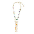 Chanel Pearl / Crystal With Large CC Logo Drop Necklace Light Gold Tone