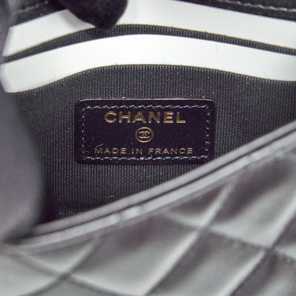 Chanel 22P Top Handle Mini Flap Bag With Chain Lambskin Black L