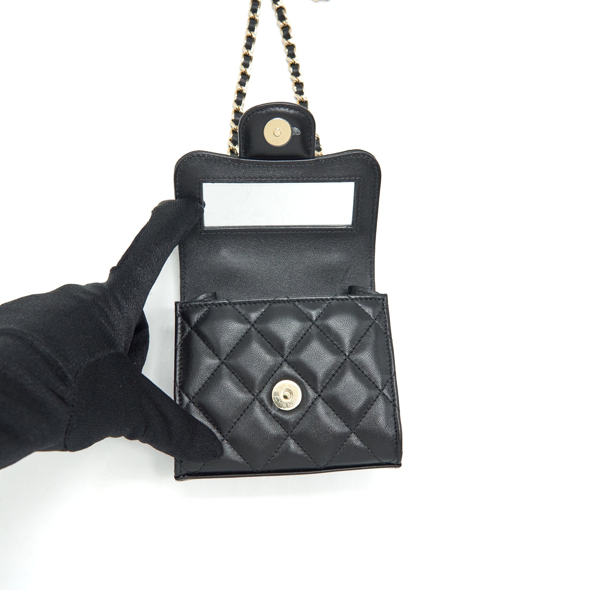 Chanel 22P Top Handle Mini Flap Bag With Chain Lambskin Black L