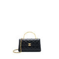 Chanel 22B Flap Bag With Enamel Top Handle Lambskin Black