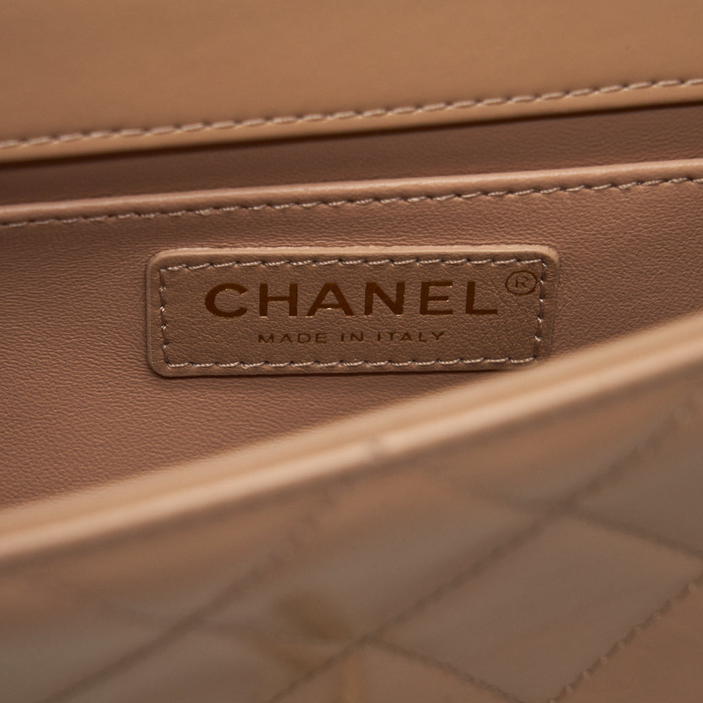 Chanel 21A Gold Crush Flap Bag Calfskin Beige