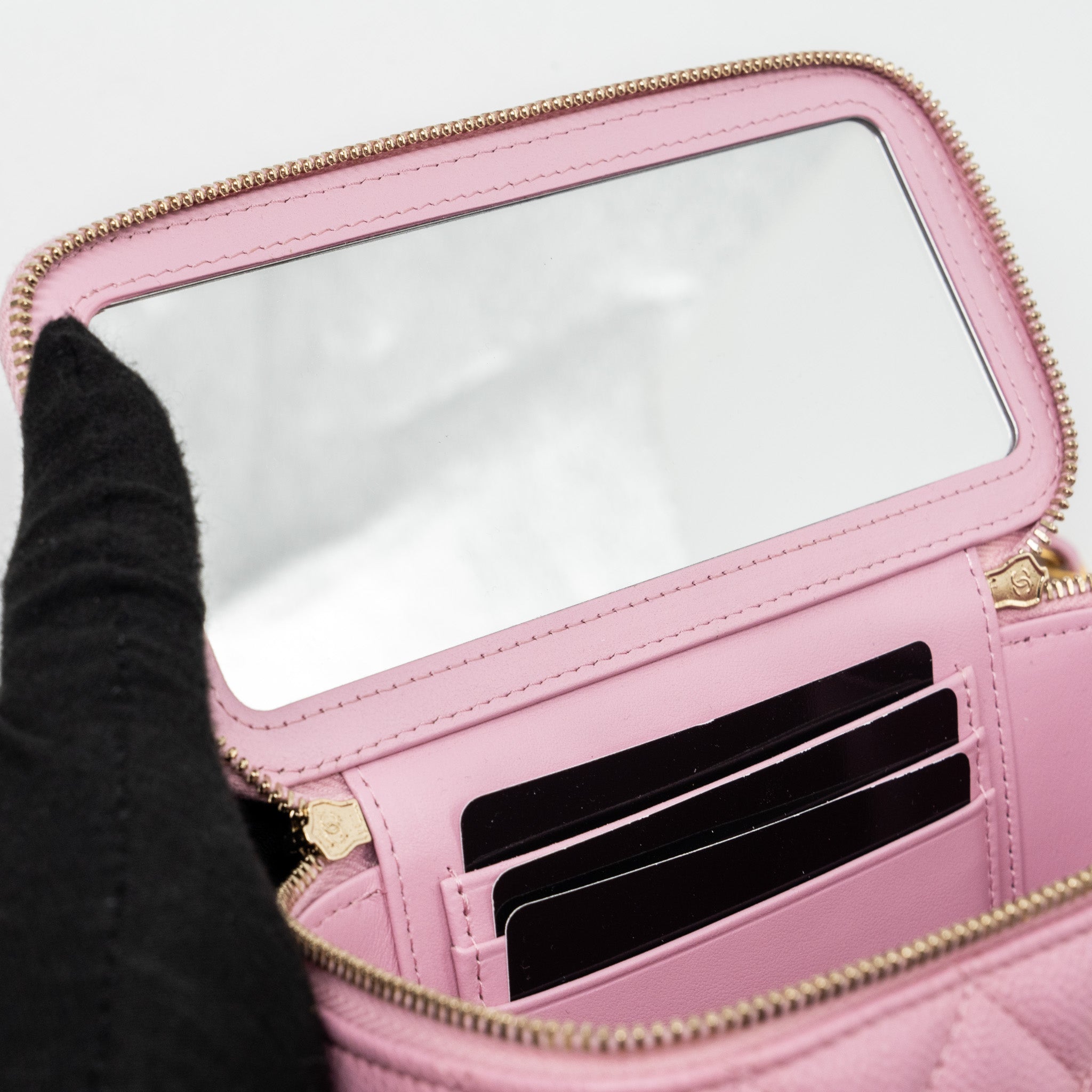 Chanel Letter Top Handle Long Vanity With Chain Caviar Pink