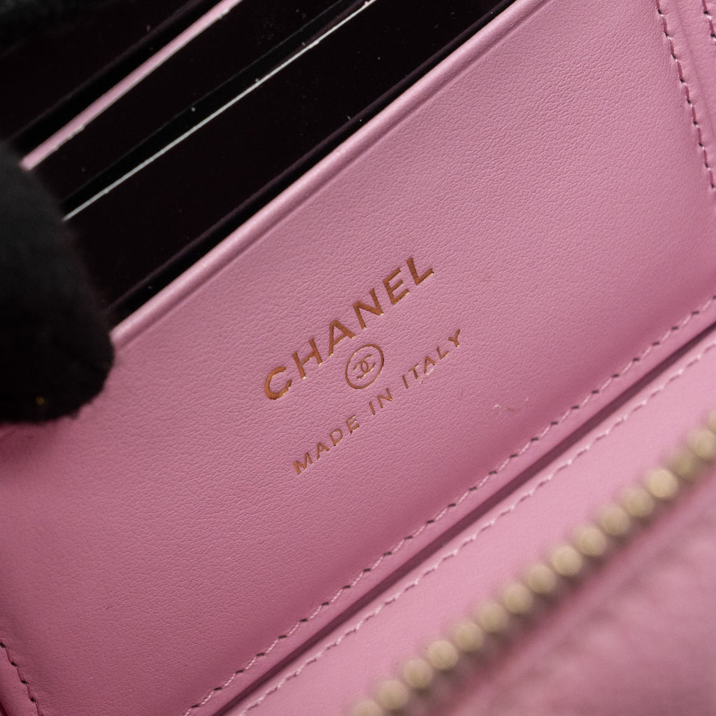 Chanel Letter Top Handle Long Vanity With Chain Caviar Pink