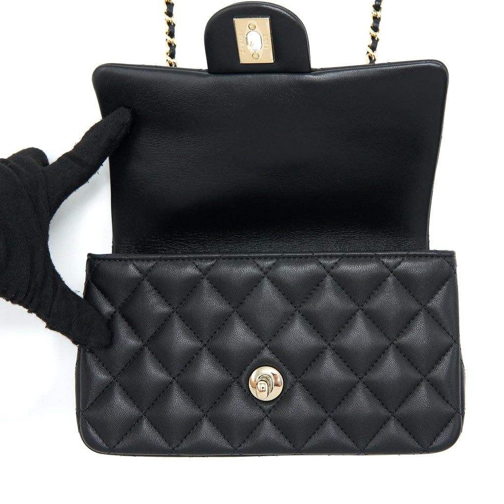 Chanel Top Handle Mini Rectangular Flap Bag Lambskin Black L (Microchip)