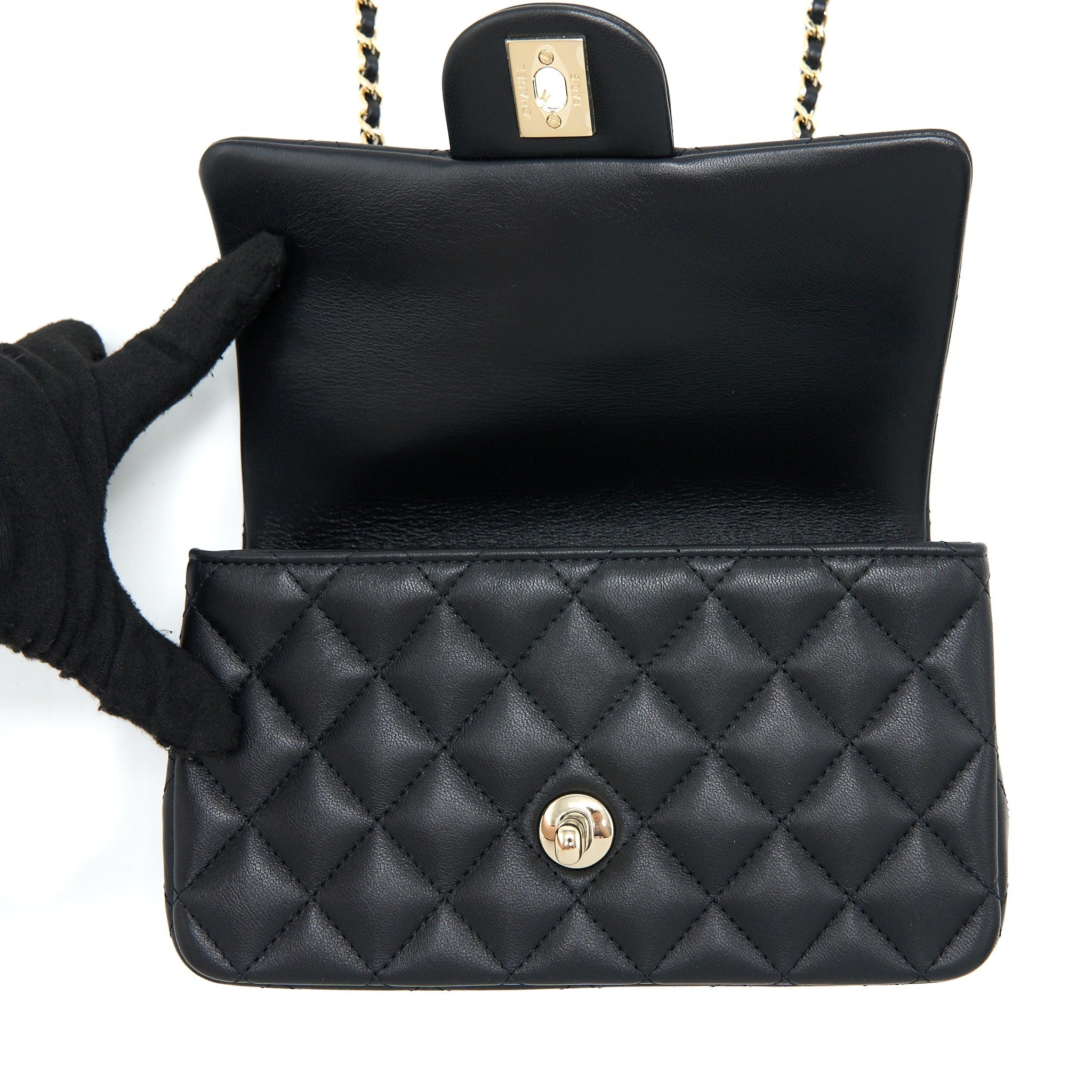 Chanel Top Handle Mini Rectangular Flap Bag Lambskin Black L (Microchip)