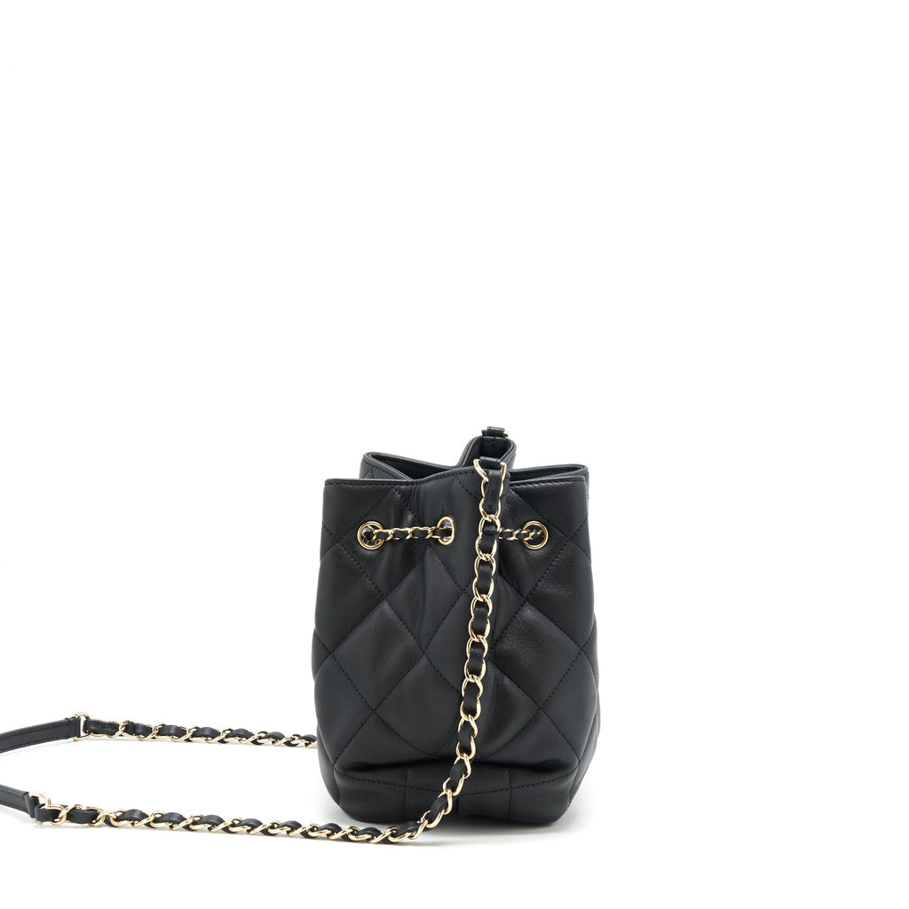 Chanel drawstring Bucket bag Quilted Lambskin Black L