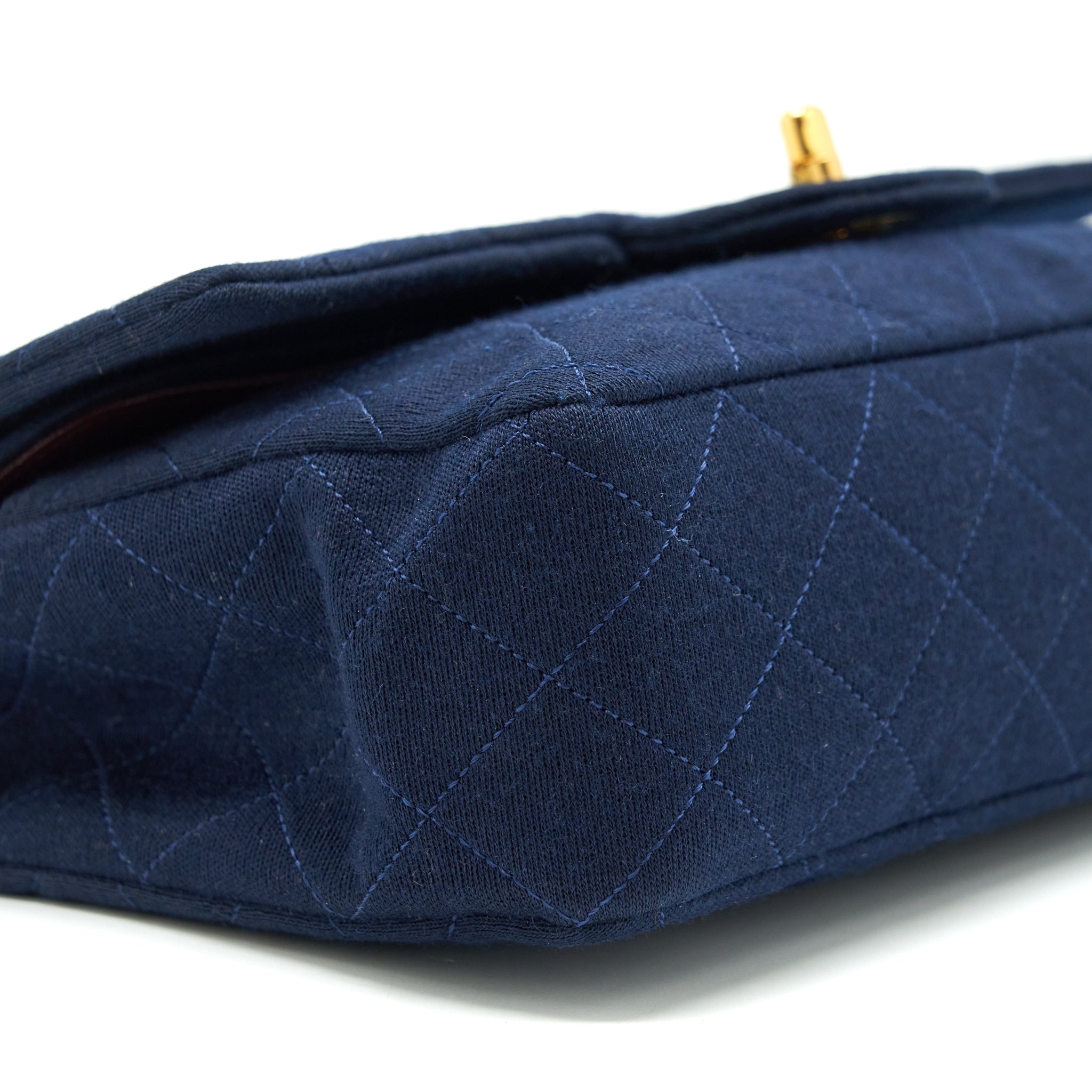 Chanel Vintage Medium Classic Double Flap Bag Fabric Navy