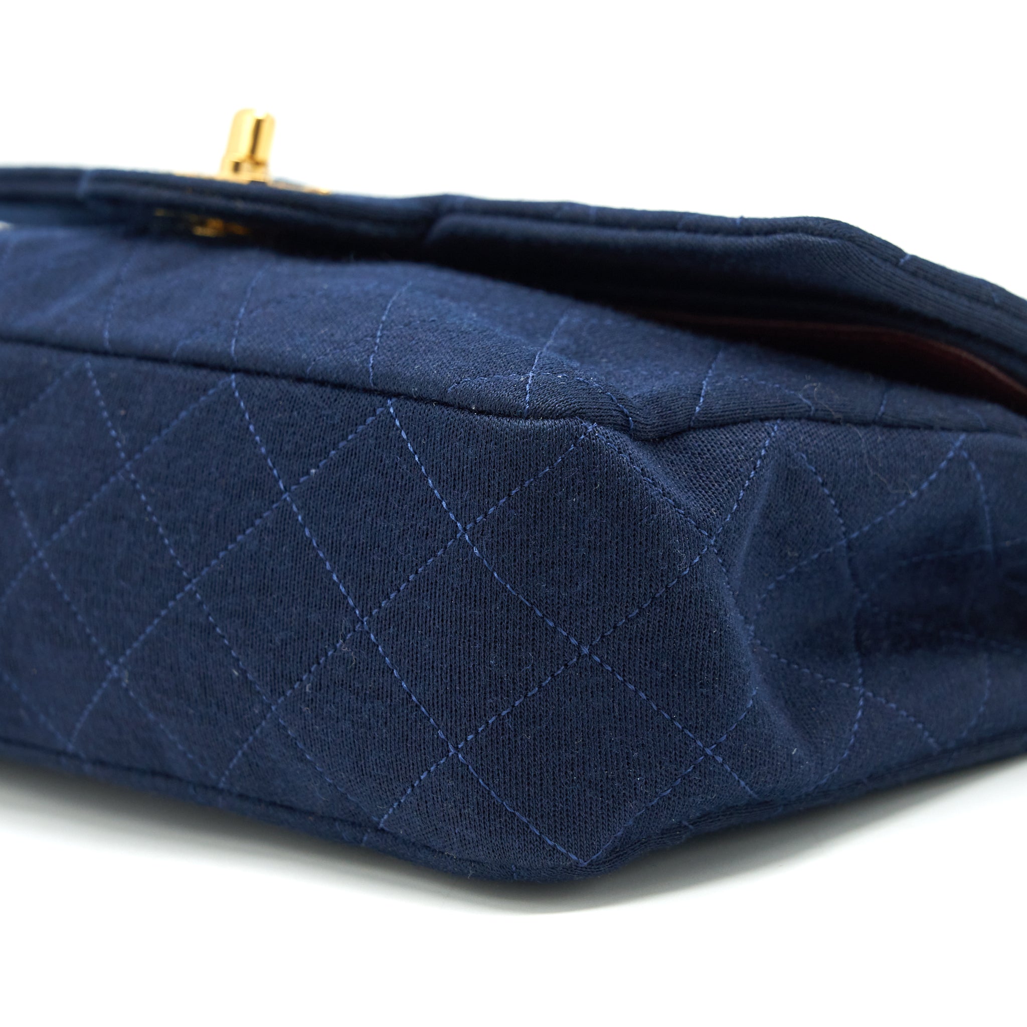 Chanel Vintage Medium Classic Double Flap Bag Fabric Navy