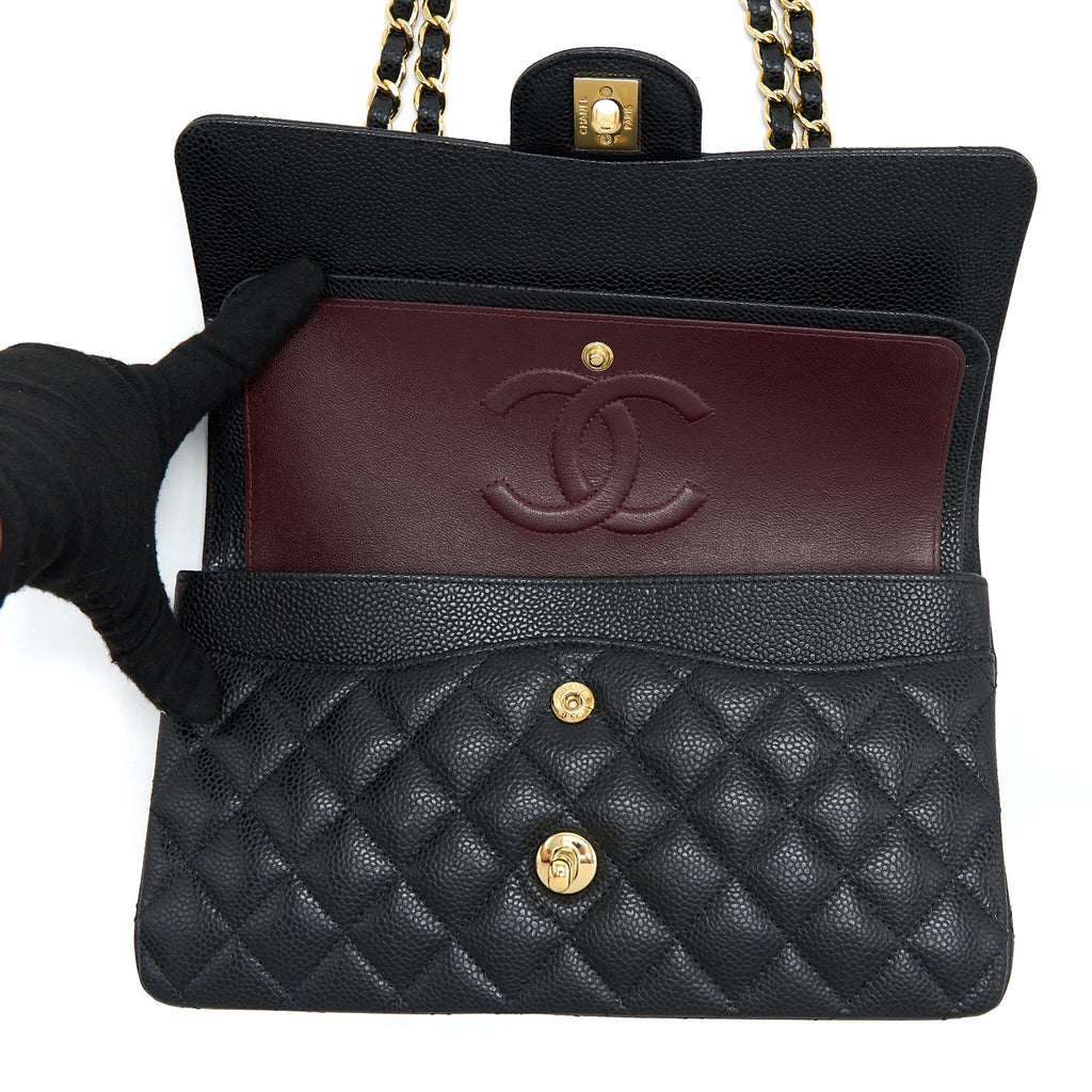 Chanel Medium Classic Double Flap Bag Caviar Black  (Microchip)