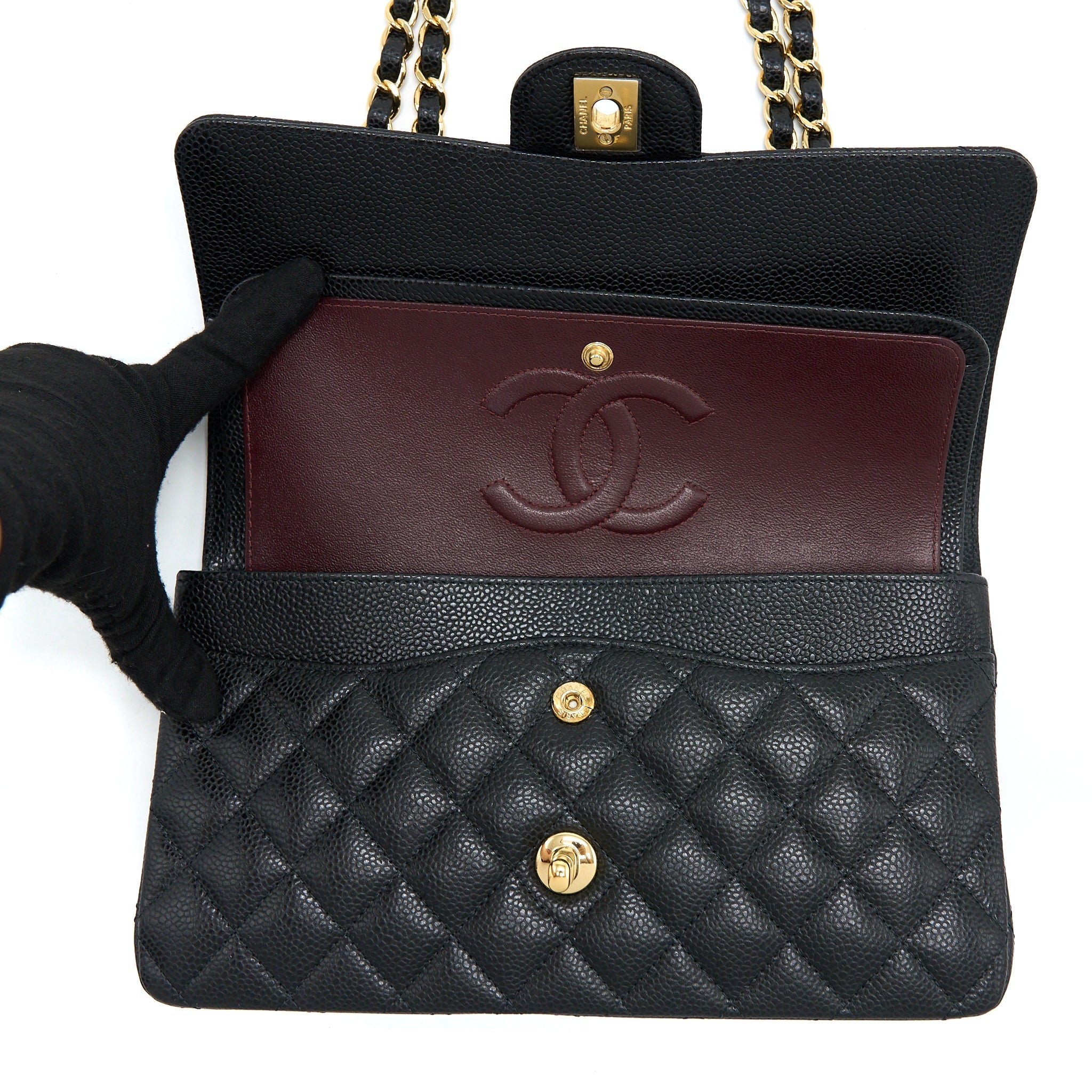 Chanel Medium Classic Double Flap Bag Caviar Black  (Microchip)