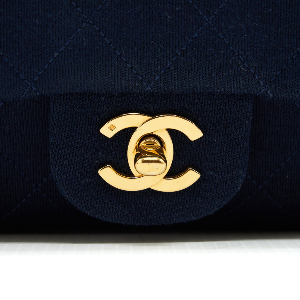 Chanel Vintage Medium Classic Double Flap Bag Fabric Navy