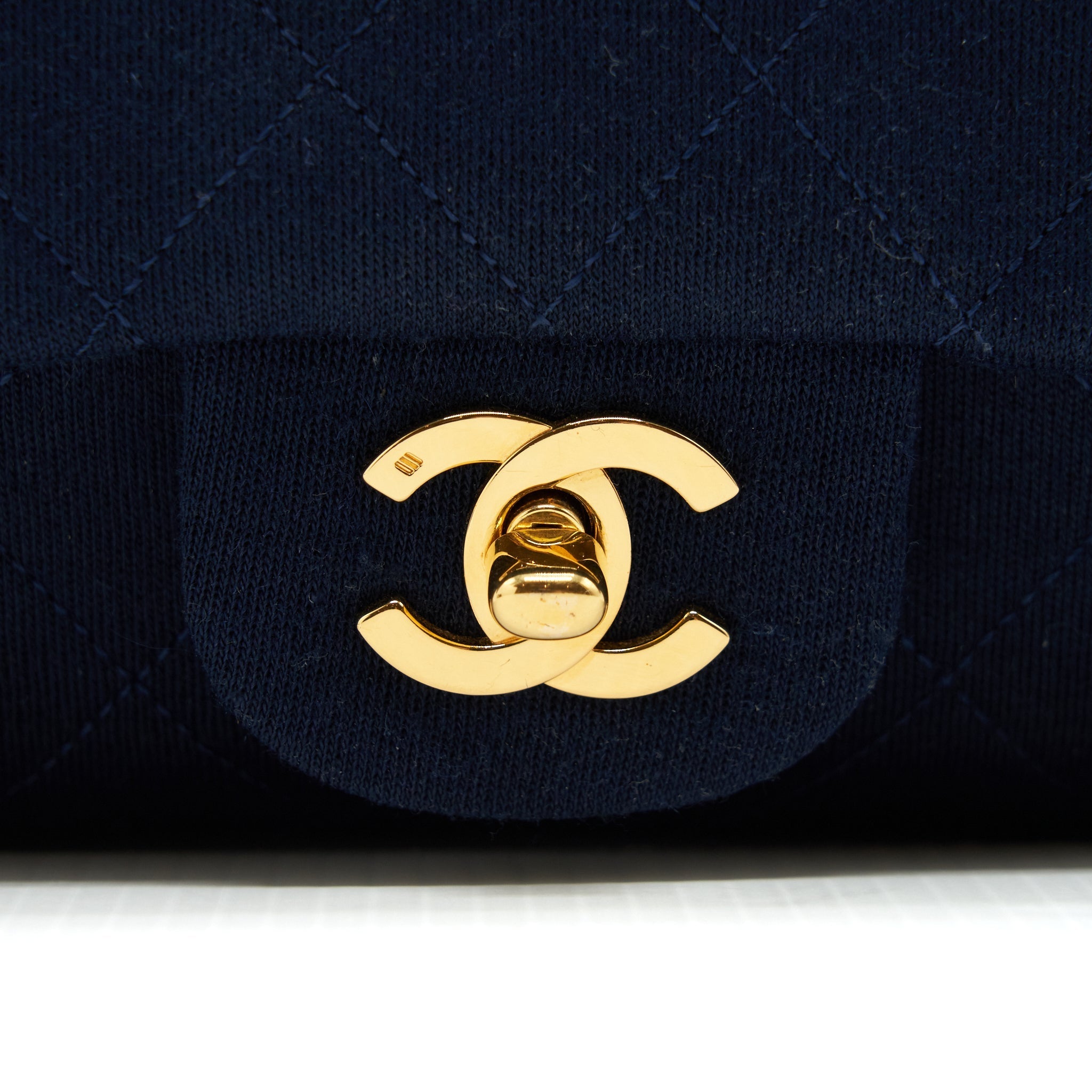 Chanel Vintage Medium Classic Double Flap Bag Fabric Navy