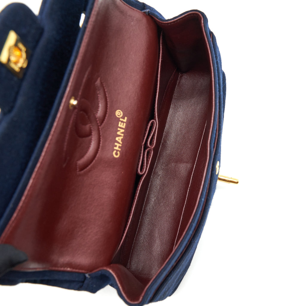 Chanel Vintage Medium Classic Double Flap Bag Fabric Navy