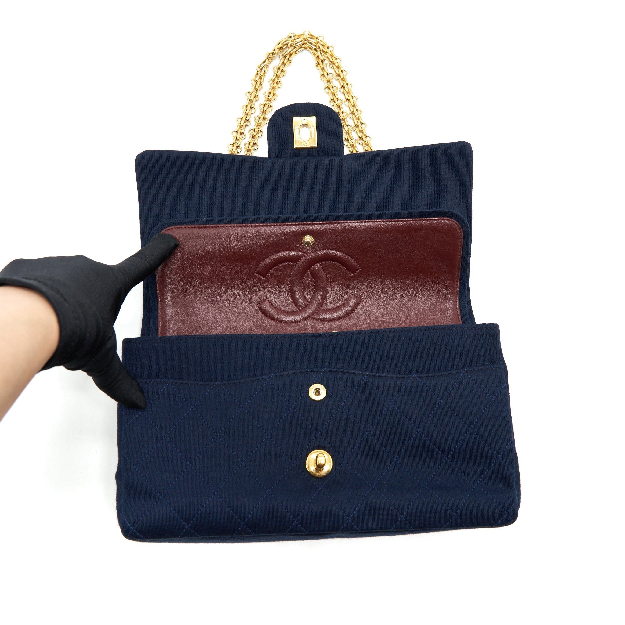Chanel Vintage Medium Classic Double Flap Bag Fabric Navy