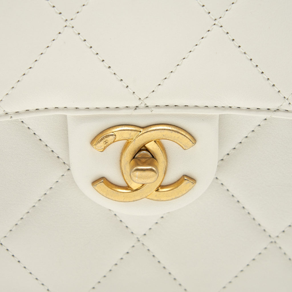 Chanel Seasonal Flap Crossbody Bag Lambskin Cream