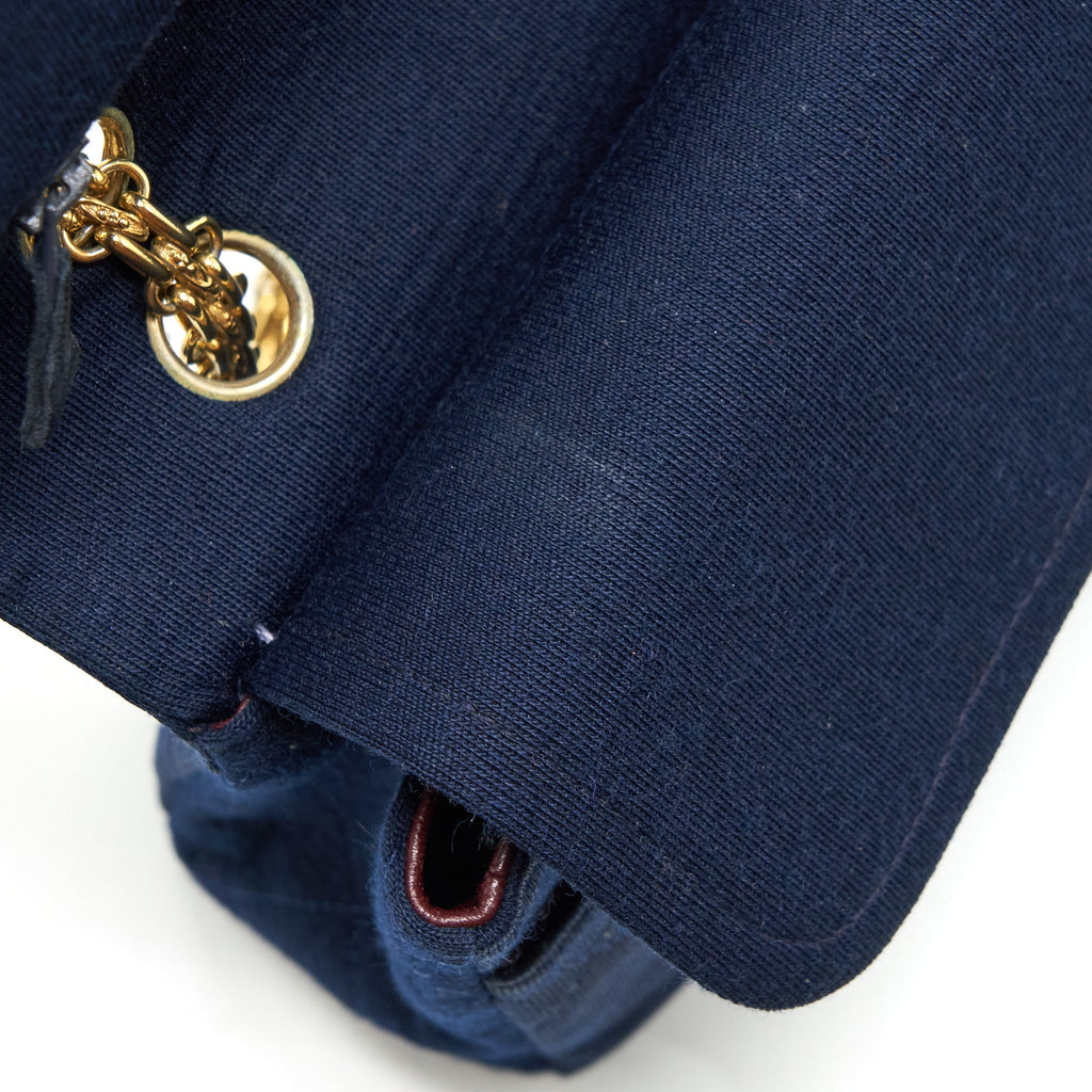 Chanel Vintage Medium Classic Double Flap Bag Fabric Navy