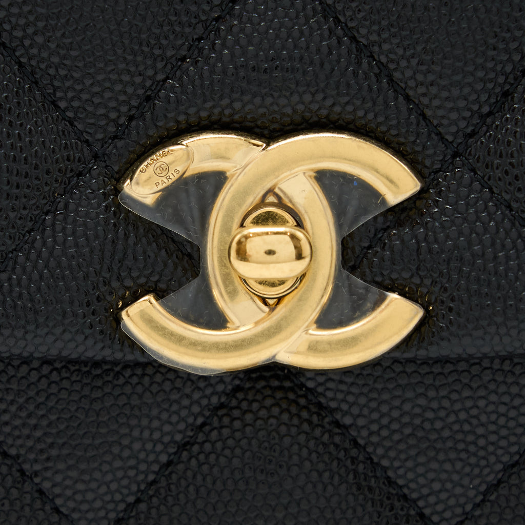 Chanel 22K Coco First Flap Bag Grained Calfskin Black (Microchip)