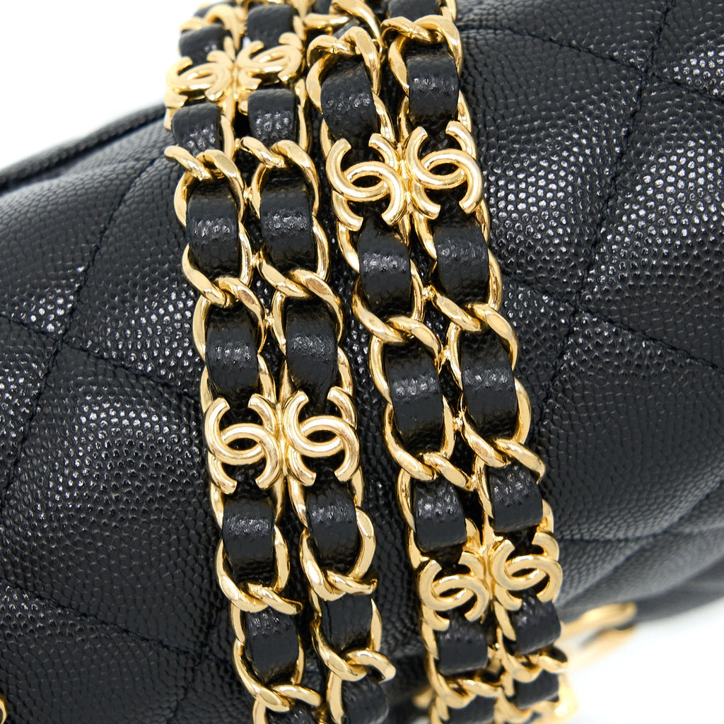 Chanel 22K Coco First Flap Bag Grained Calfskin Black (Microchip)