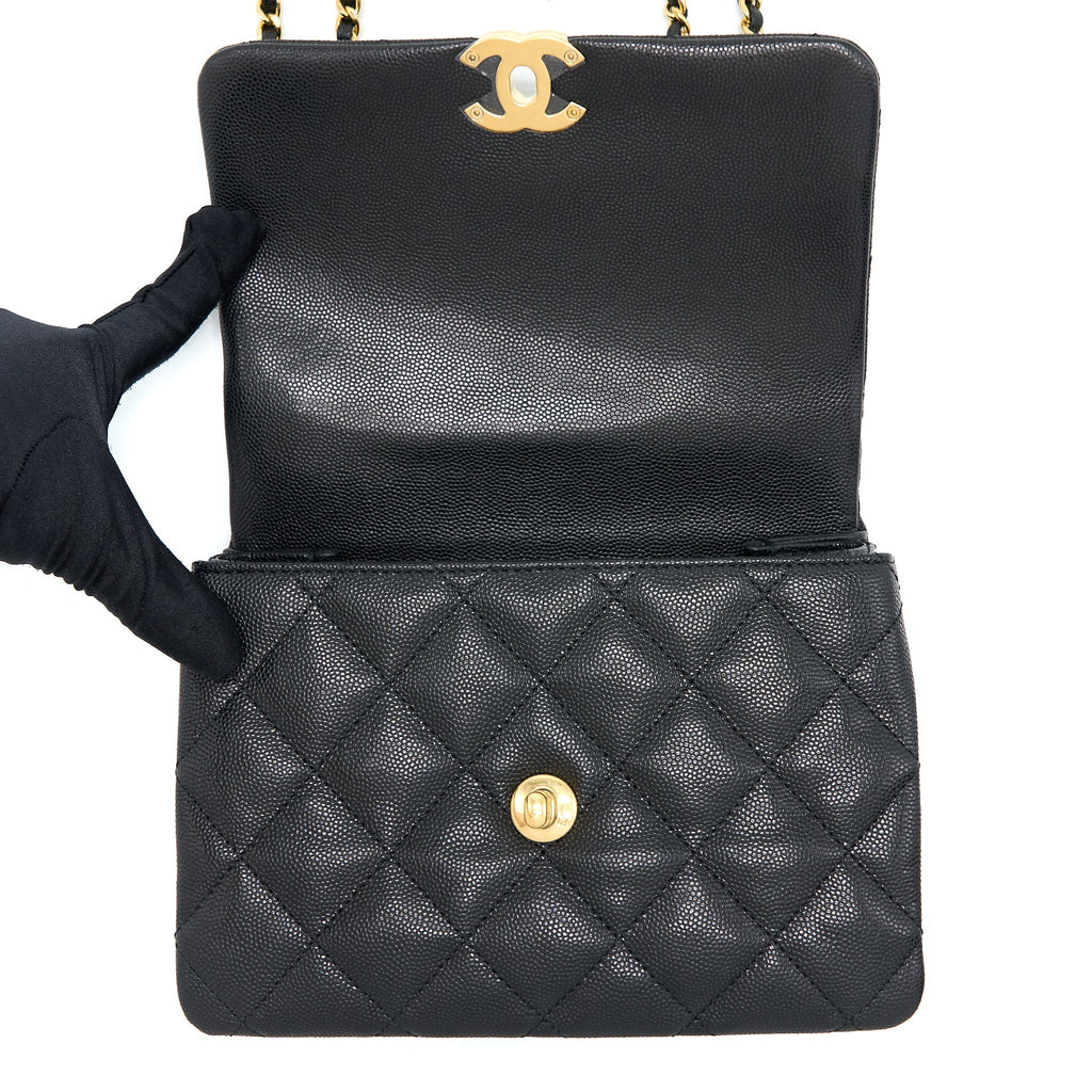 Chanel 22K Coco First Flap Bag Grained Calfskin Black (Microchip)