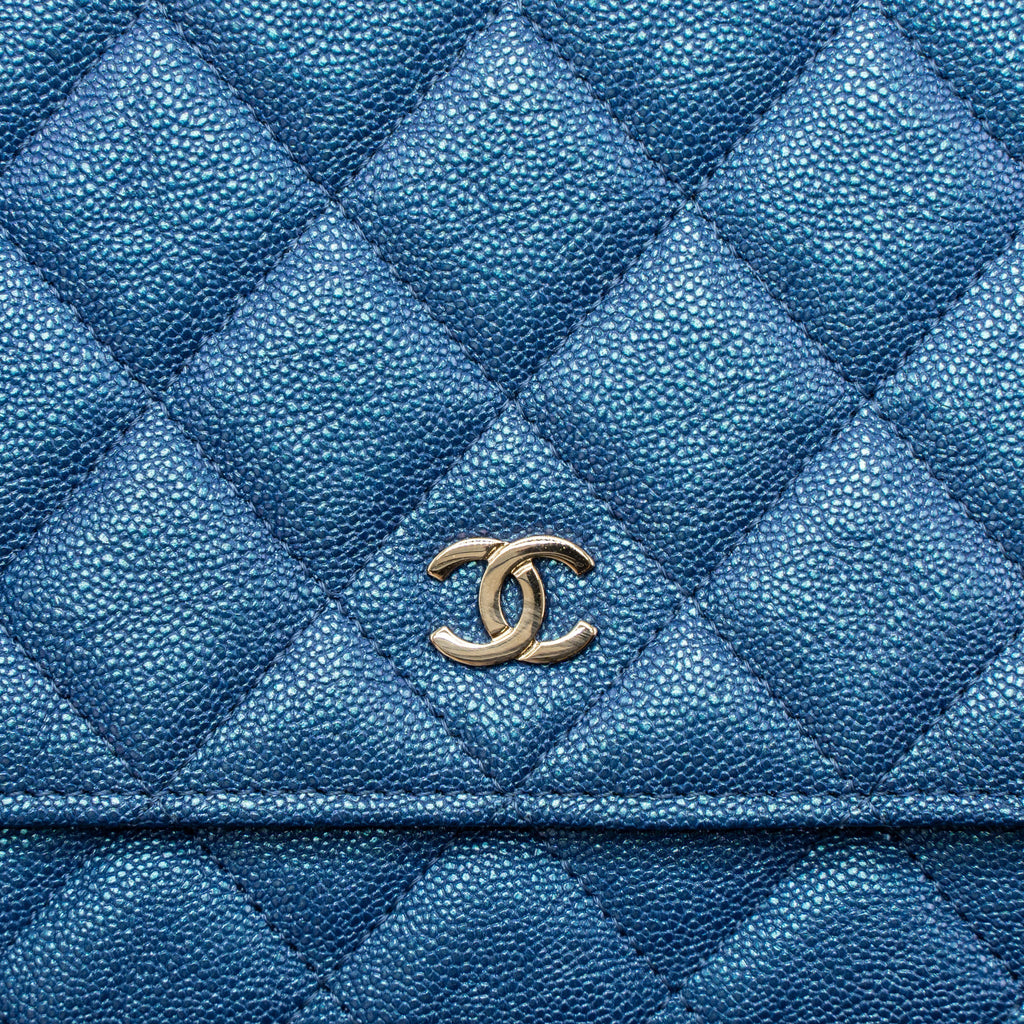 Chanel Classic Wallet On Chain Caviar Iridescent Blue L