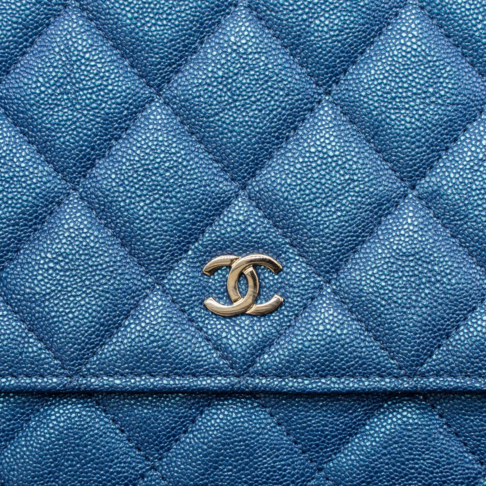Chanel Classic Wallet On Chain Caviar Iridescent Blue L