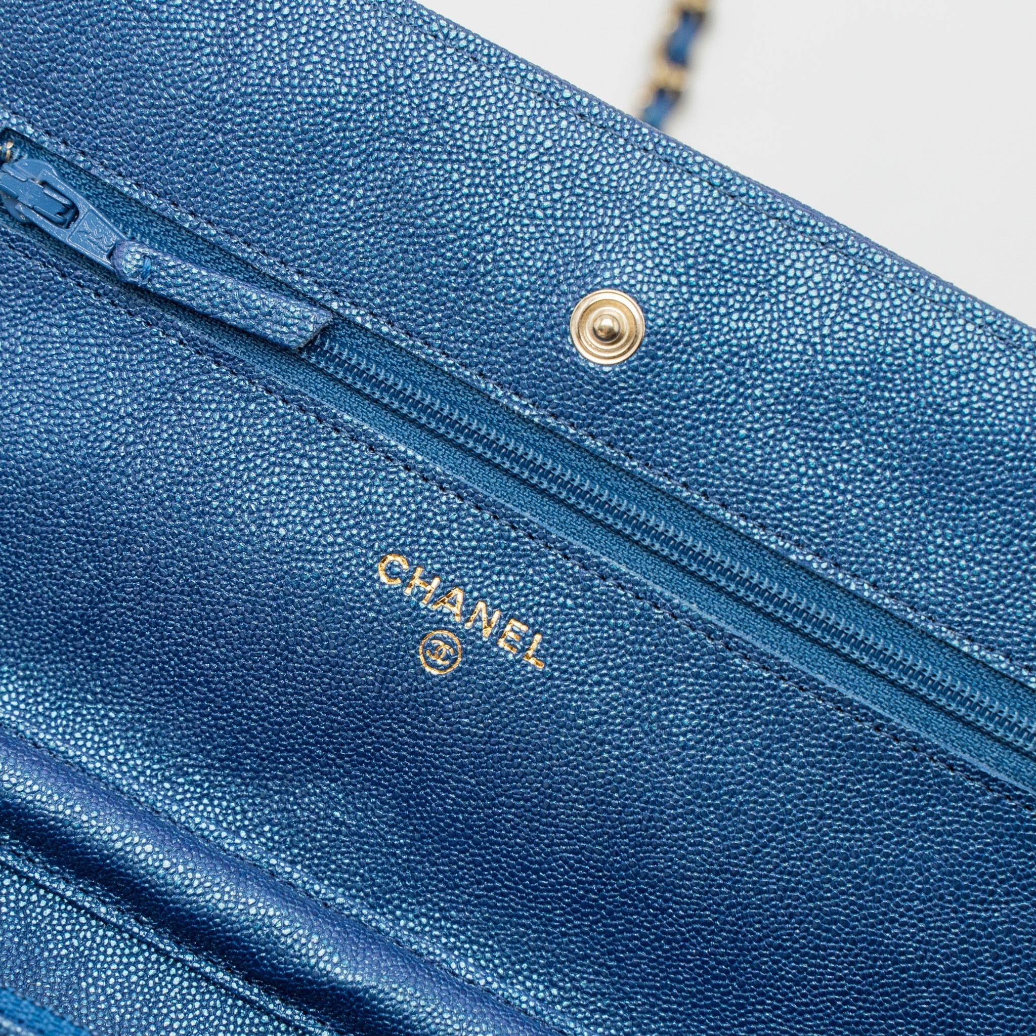 Chanel Classic Wallet On Chain Caviar Iridescent Blue L