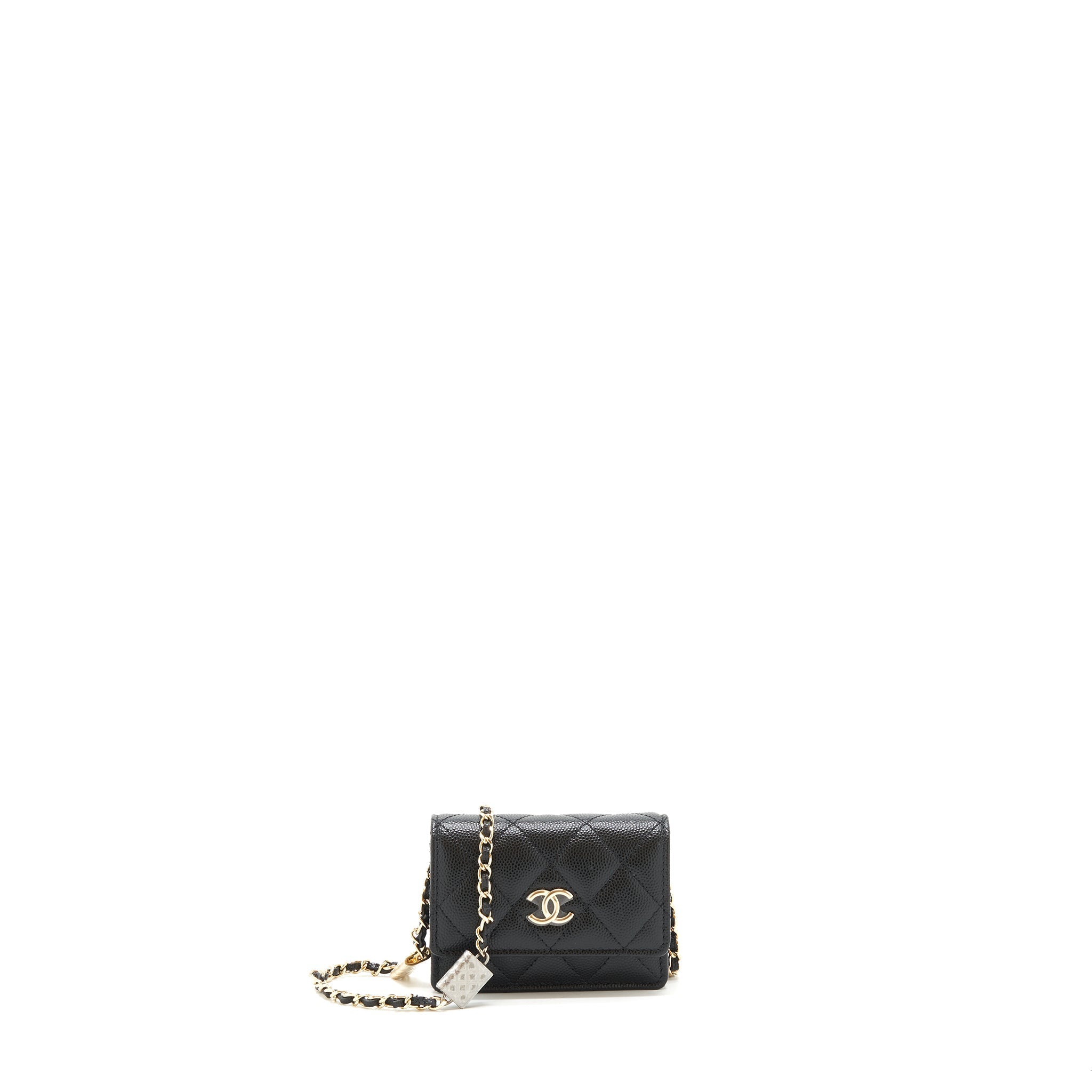 Chanel Caviar Card Holer with chain and bag charm Black L