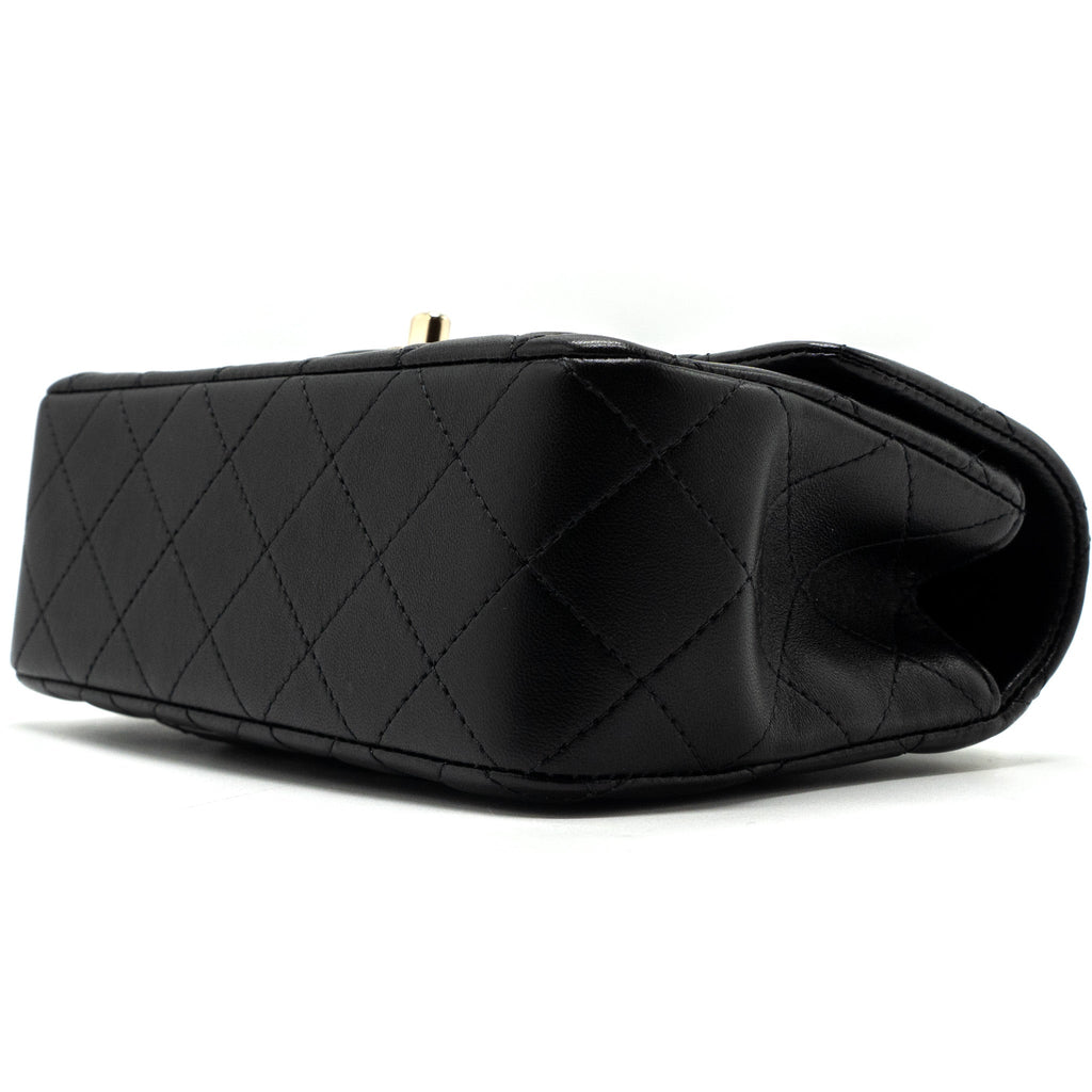 Chanel top handle mini rectangular flap bag lambskin black L (microchip)