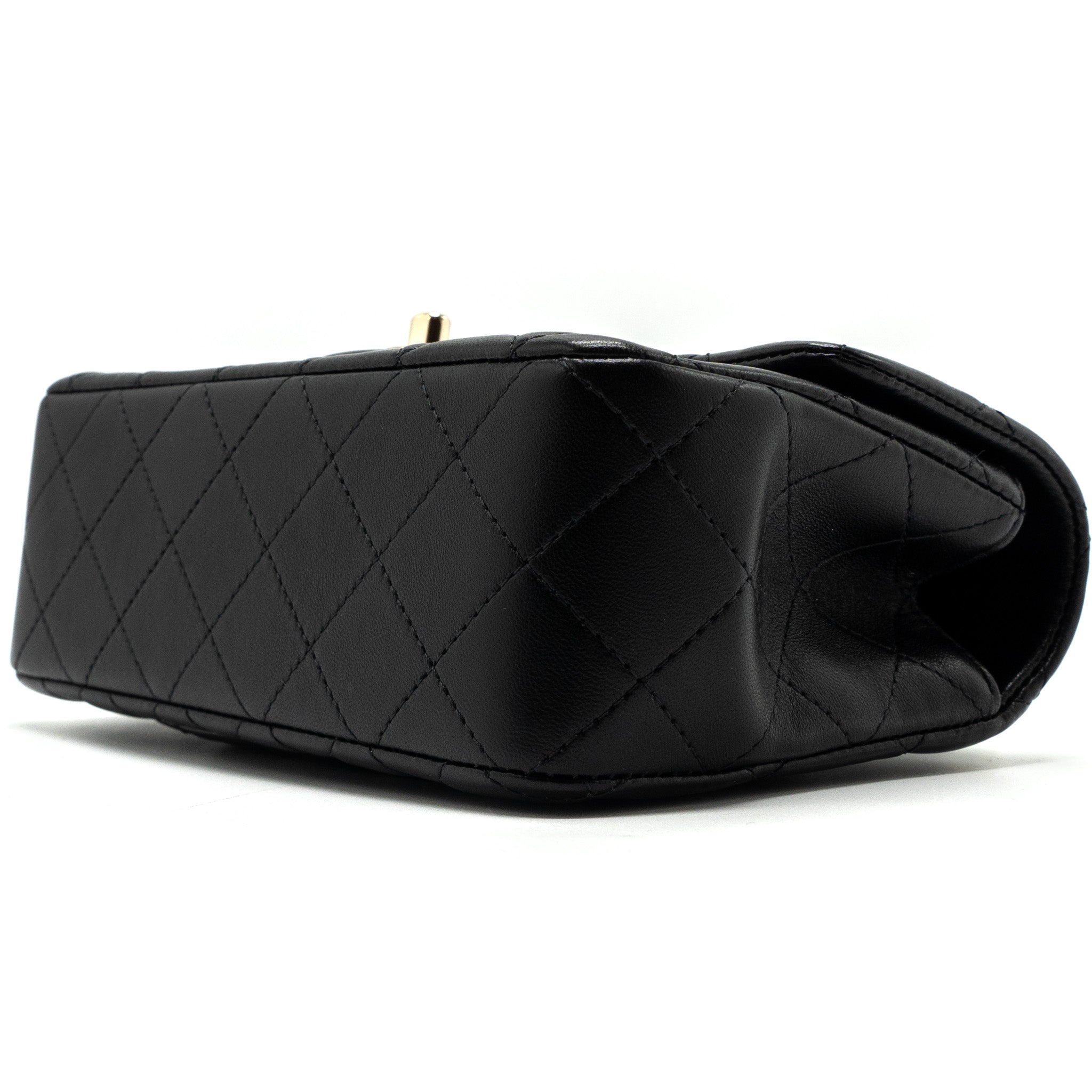 Chanel top handle mini rectangular flap bag lambskin black L (microchip)