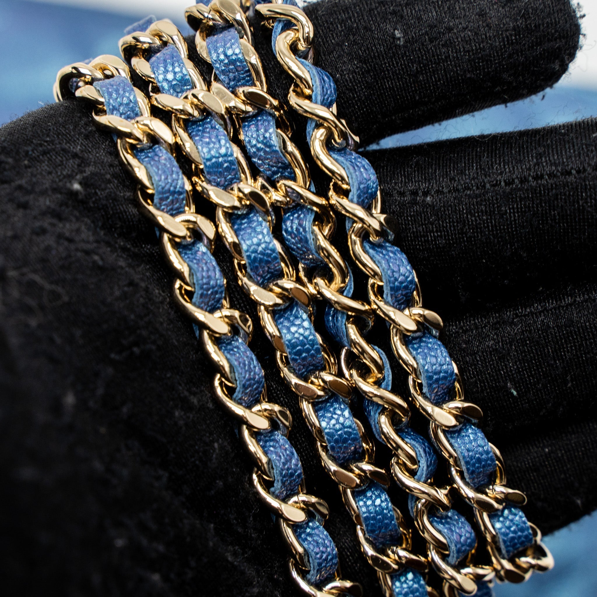 Chanel Classic Wallet On Chain Caviar Iridescent Blue L