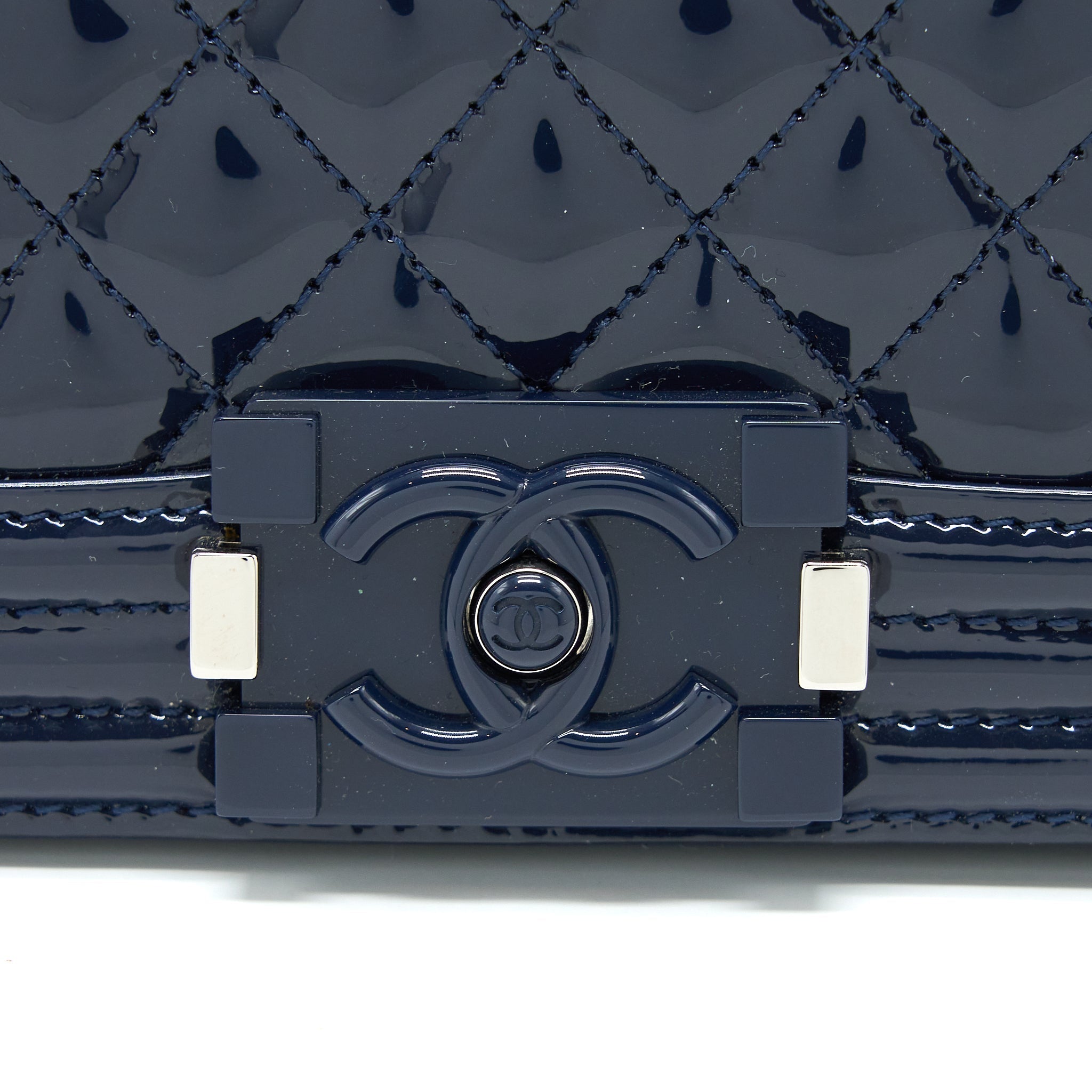 Chanel Medium Boy Bag Patent Navy