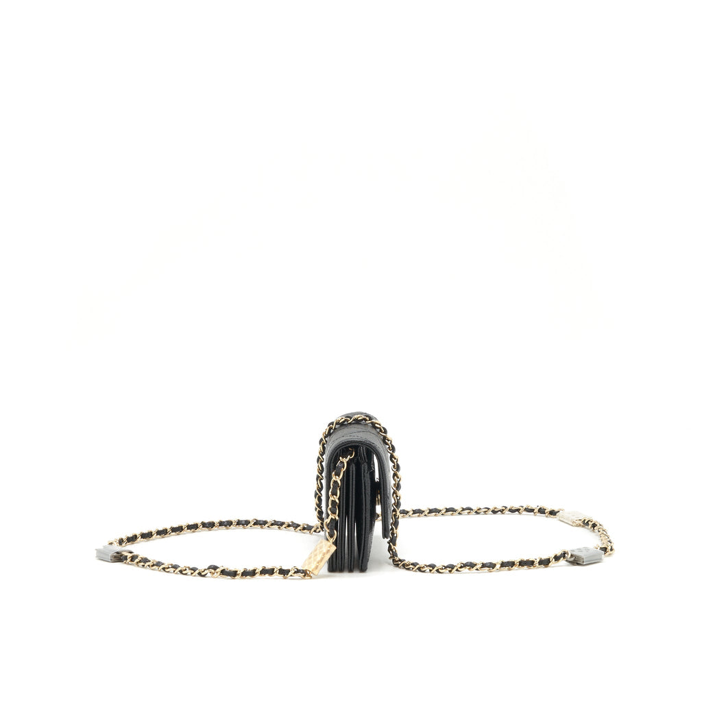 Chanel Caviar Card Holer with chain and bag charm Black L