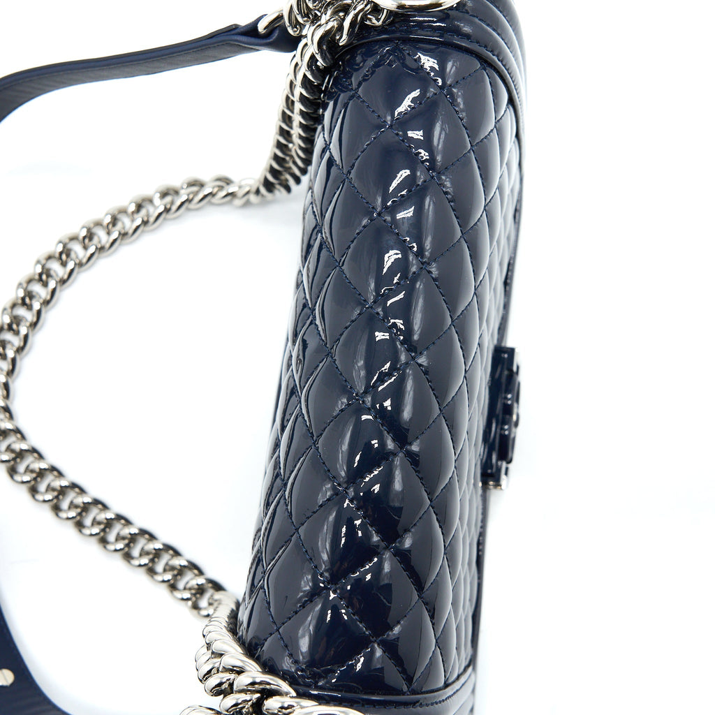 Chanel Medium Boy Bag Patent Navy