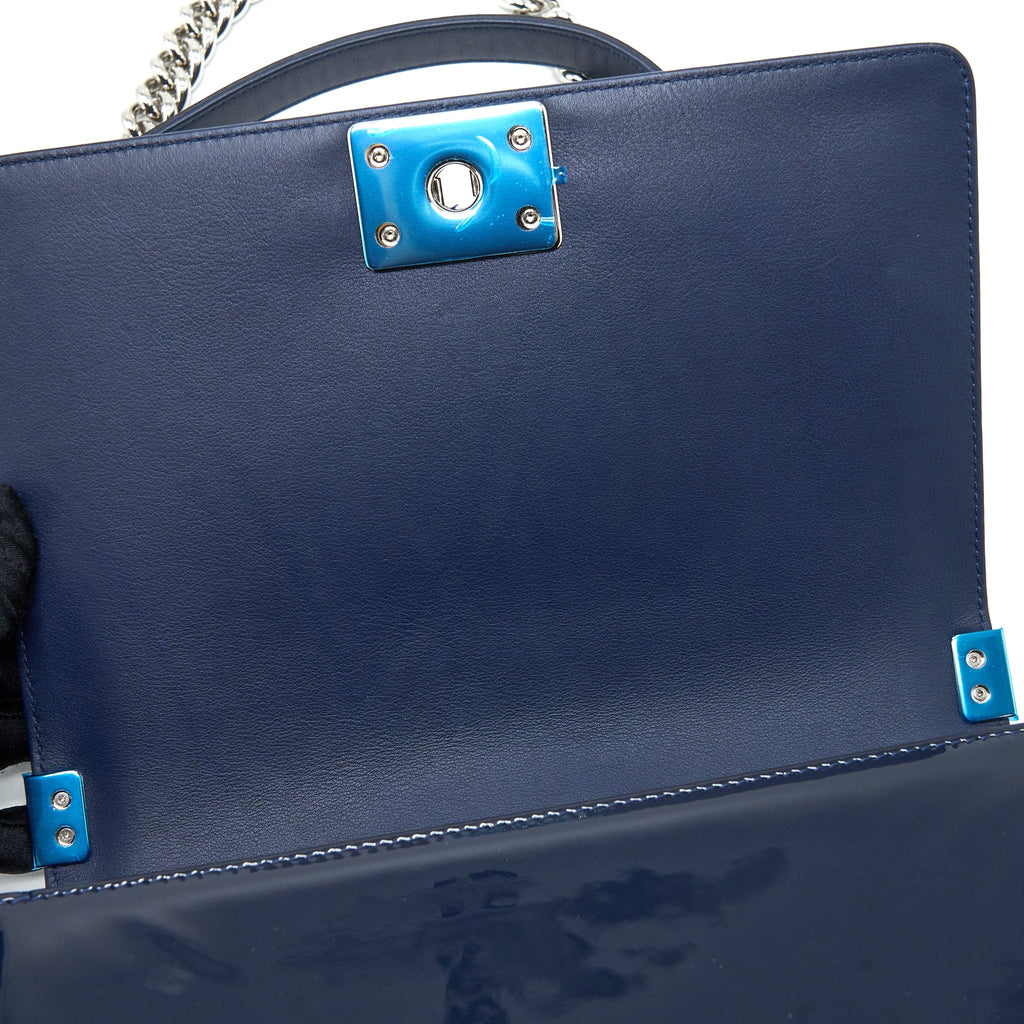 Chanel Medium Boy Bag Patent Navy