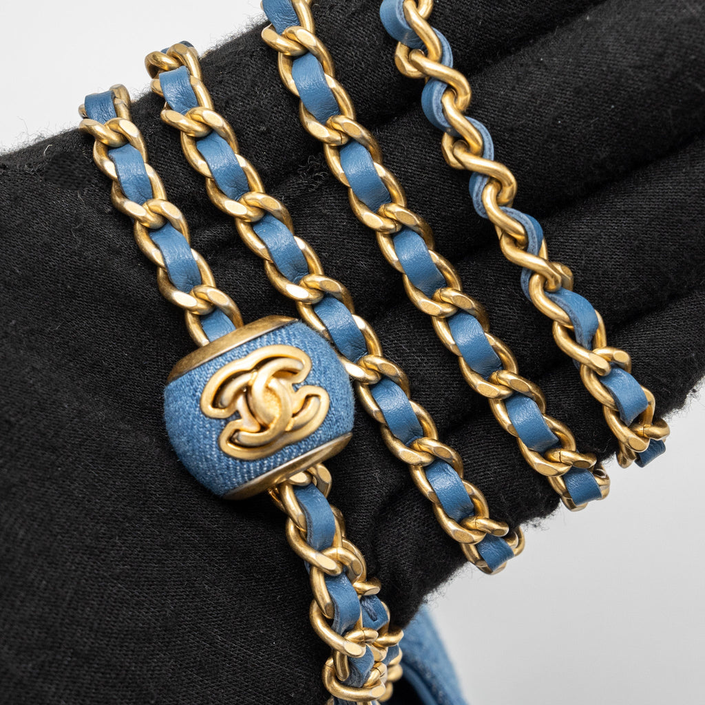 Chanel pearl crush wallet on chain denim blue  (microchip)