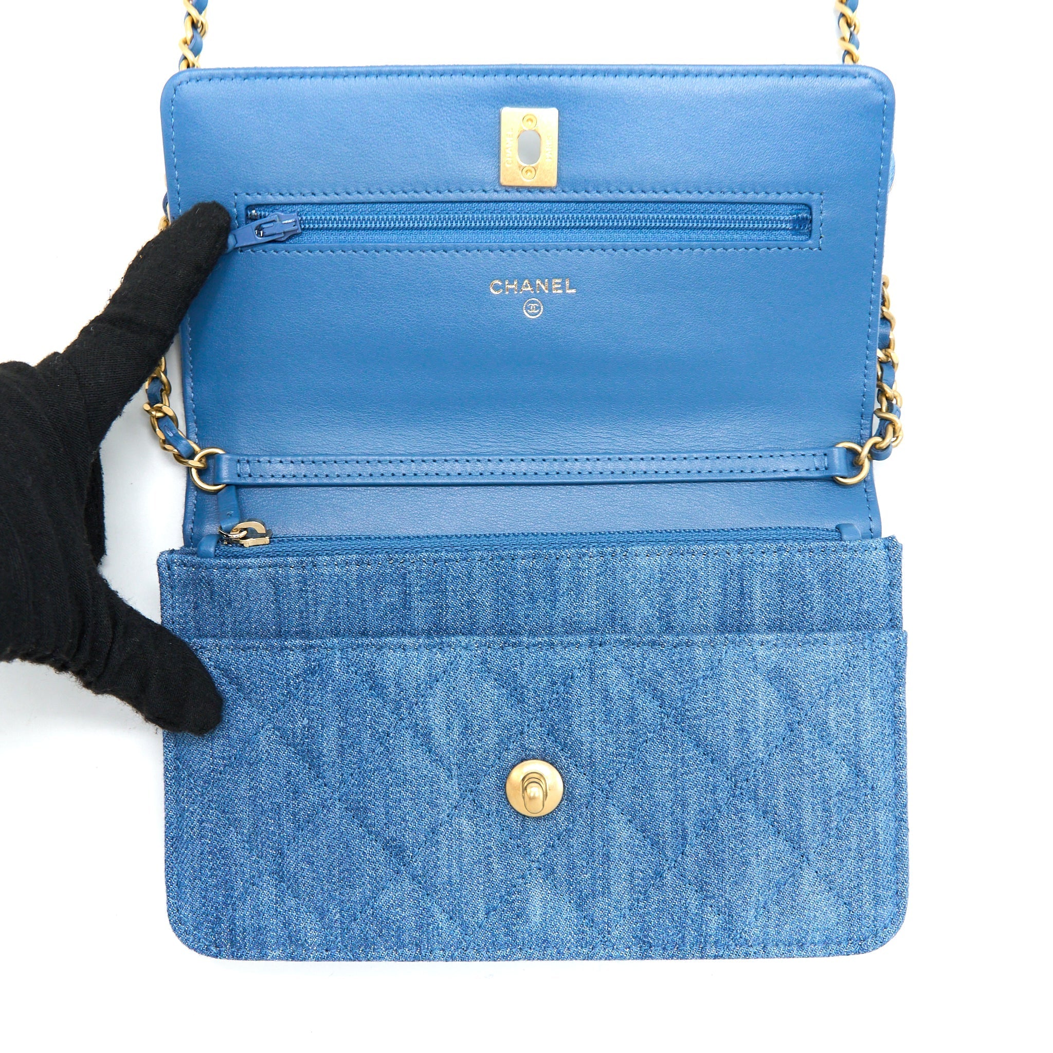 Chanel Pearl Crush Wallet On Chain Denim  (Microchip)