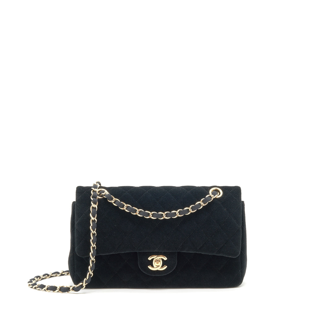 Chanel Velvet Medium Classic Double Flap Bag Velvet Black L