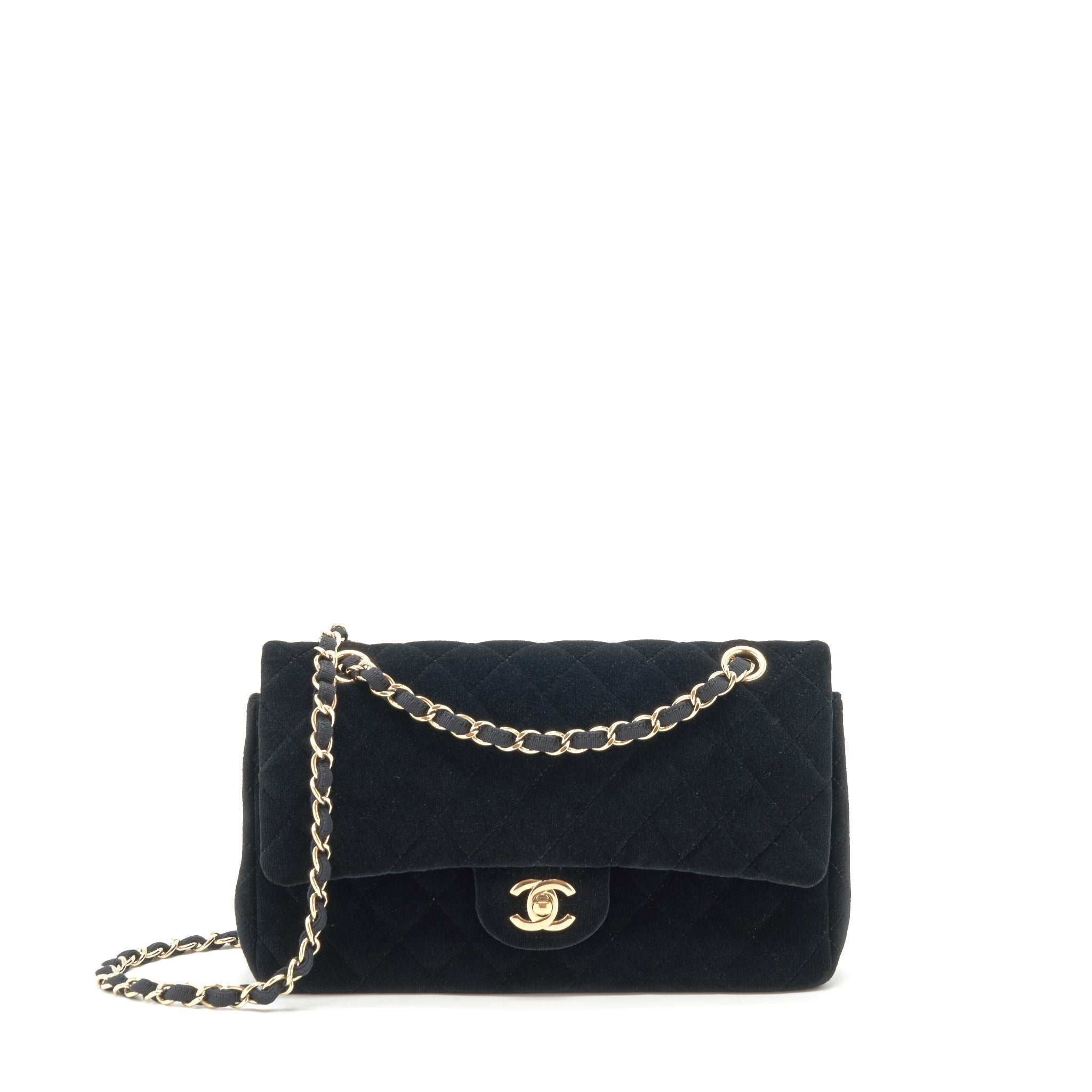 Chanel Velvet Medium Classic Double Flap Bag Velvet Black L