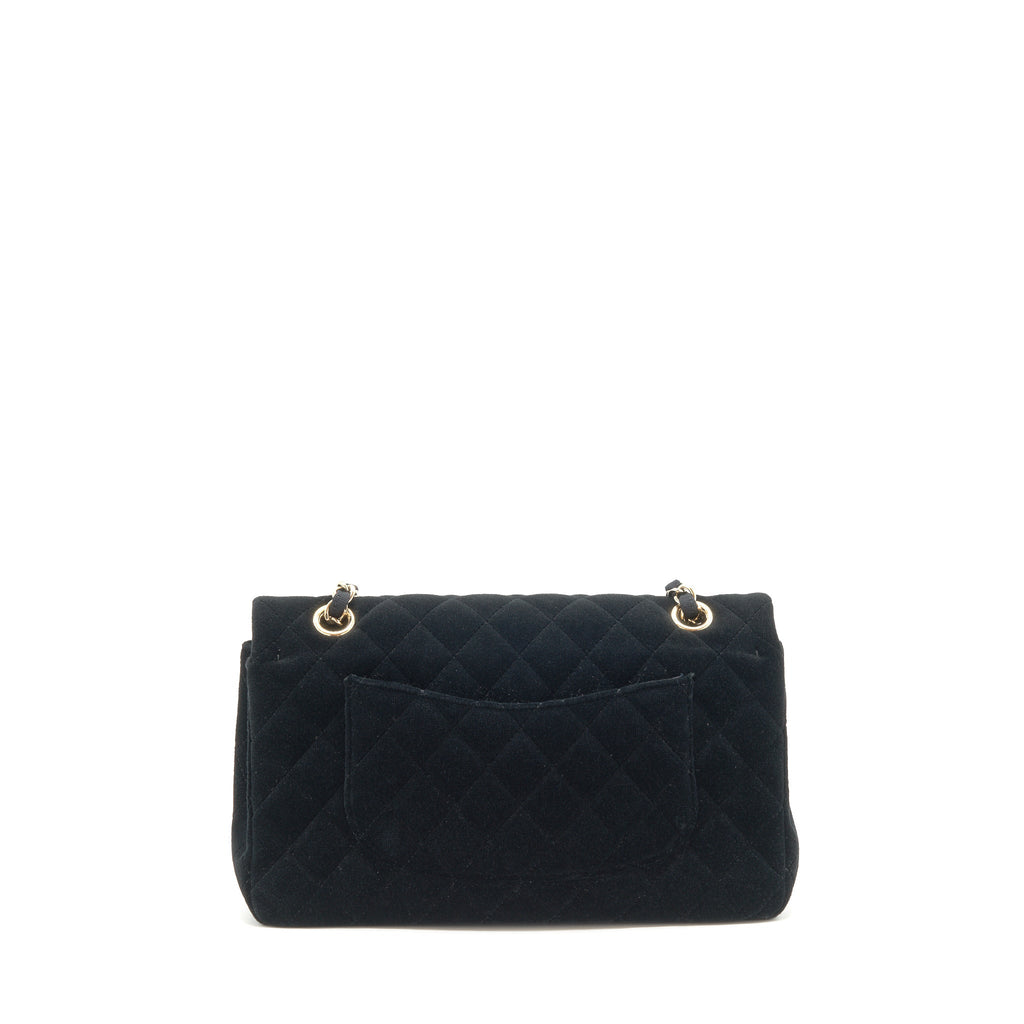 Chanel Velvet Medium Classic Double Flap Bag Velvet Black L