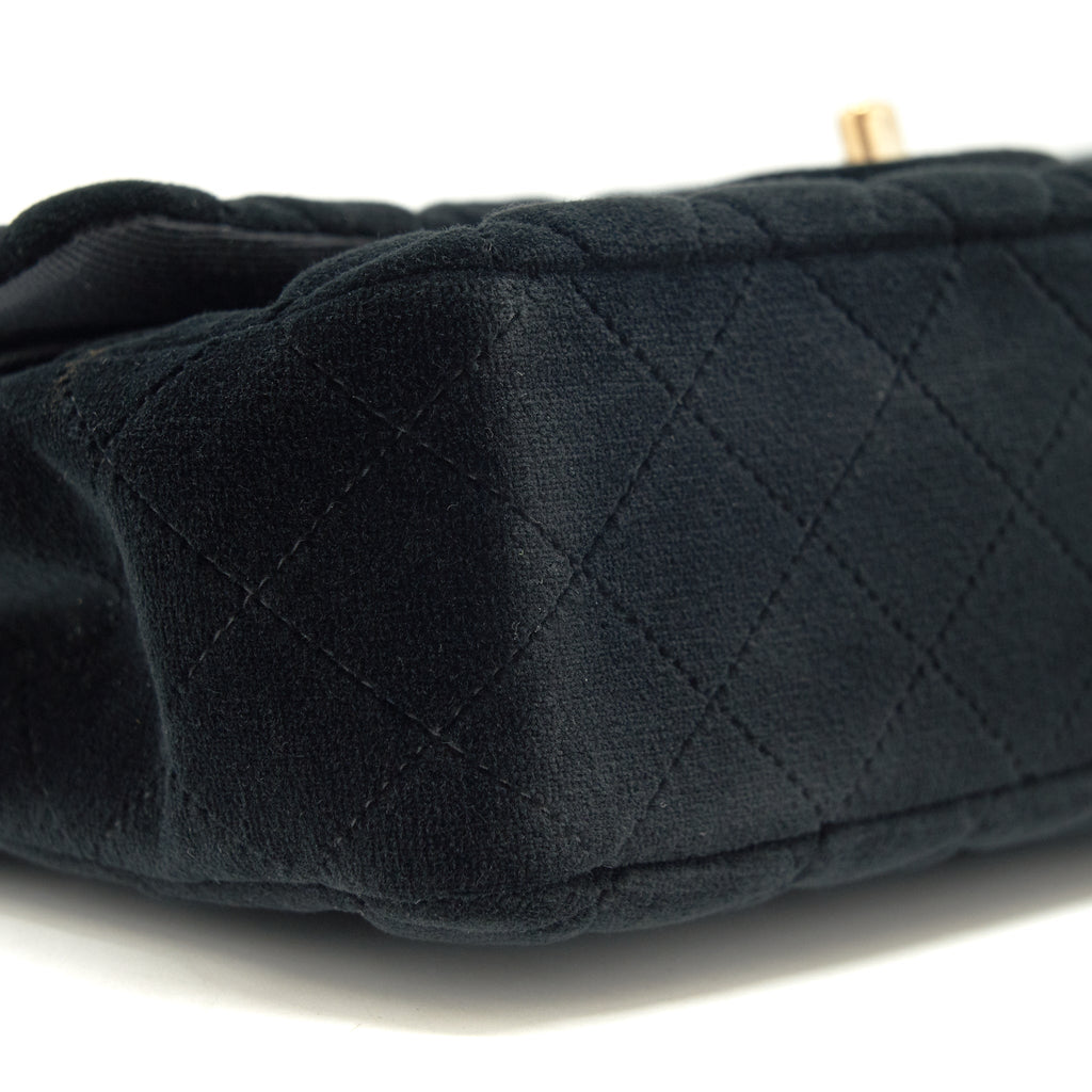 Chanel Velvet Medium Classic Double Flap Bag Velvet Black L