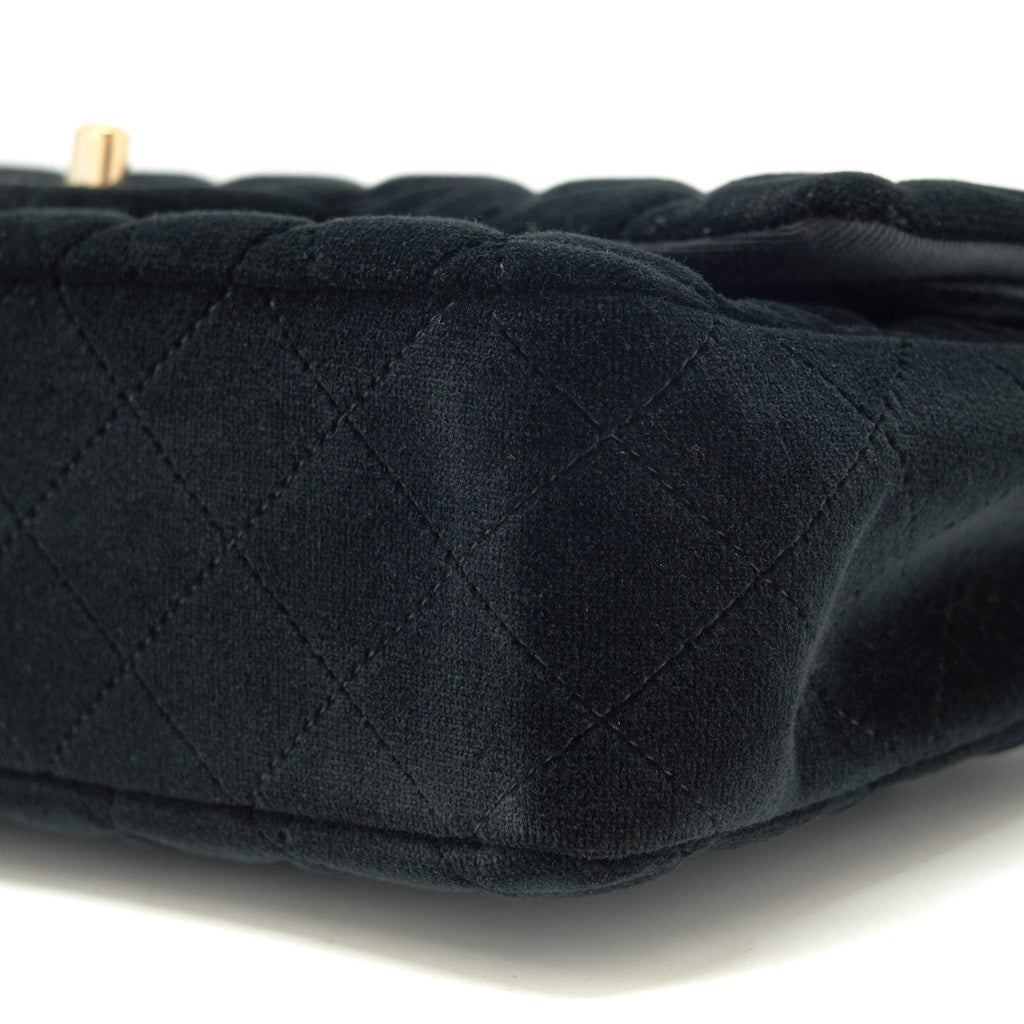 Chanel Velvet Medium Classic Double Flap Bag Velvet Black L