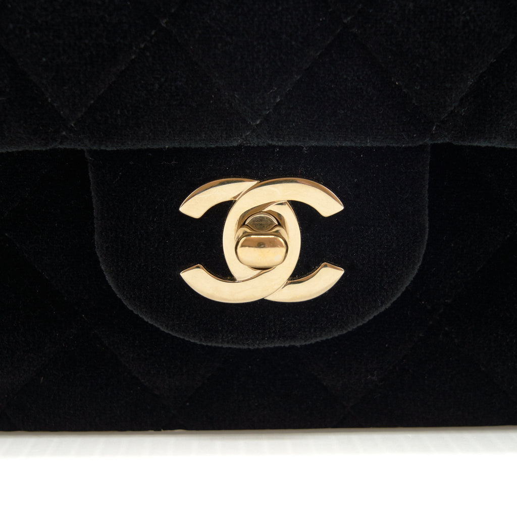 Chanel Velvet Medium Classic Double Flap Bag Velvet Black L