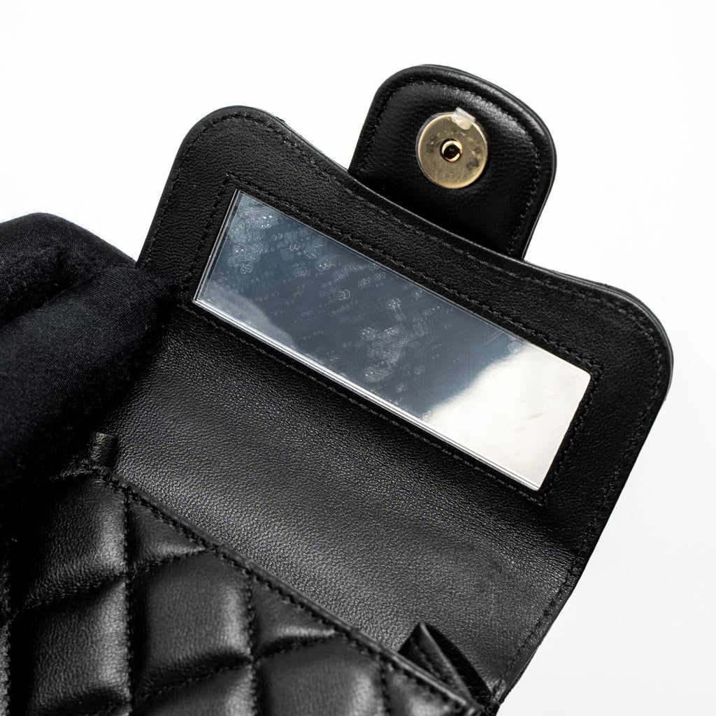 Chanel Top Handle Mini Flap Bag Lambskin Black L (Microchip)