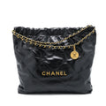 Chanel 22 Bag Medium Shiny Calfskin Black In Gold Letter  (Microchip)