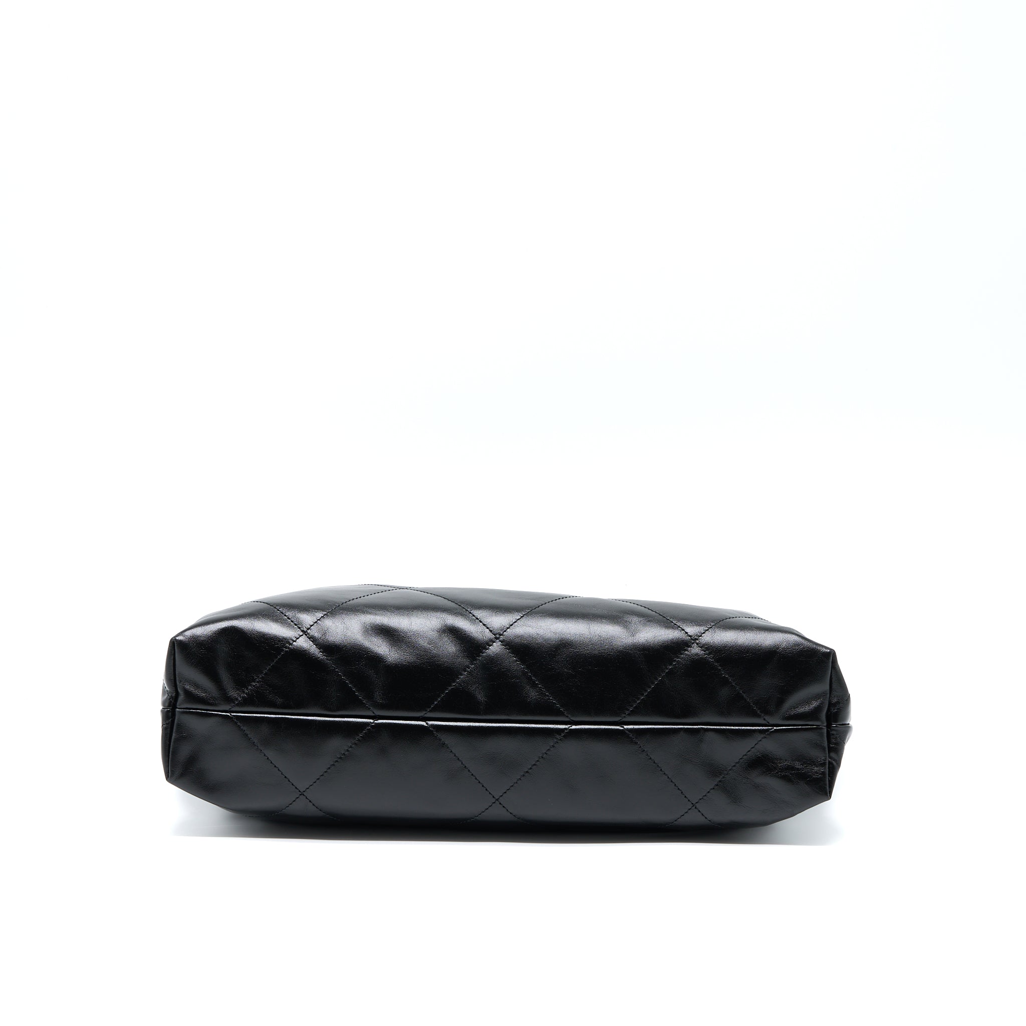 Chanel 22 Bag Medium Shiny Calfskin Black In Gold Letter  (Microchip)